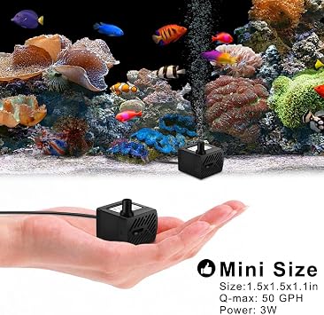 PULACO 50GPH 2Pcs Mini Fountain Pump with 3.3 ft Tubing | Long service life, Ultra Quiet Submersible Water Pump for Aquarium, Fish Tank, Pet Fountain, Tabletop Fountains