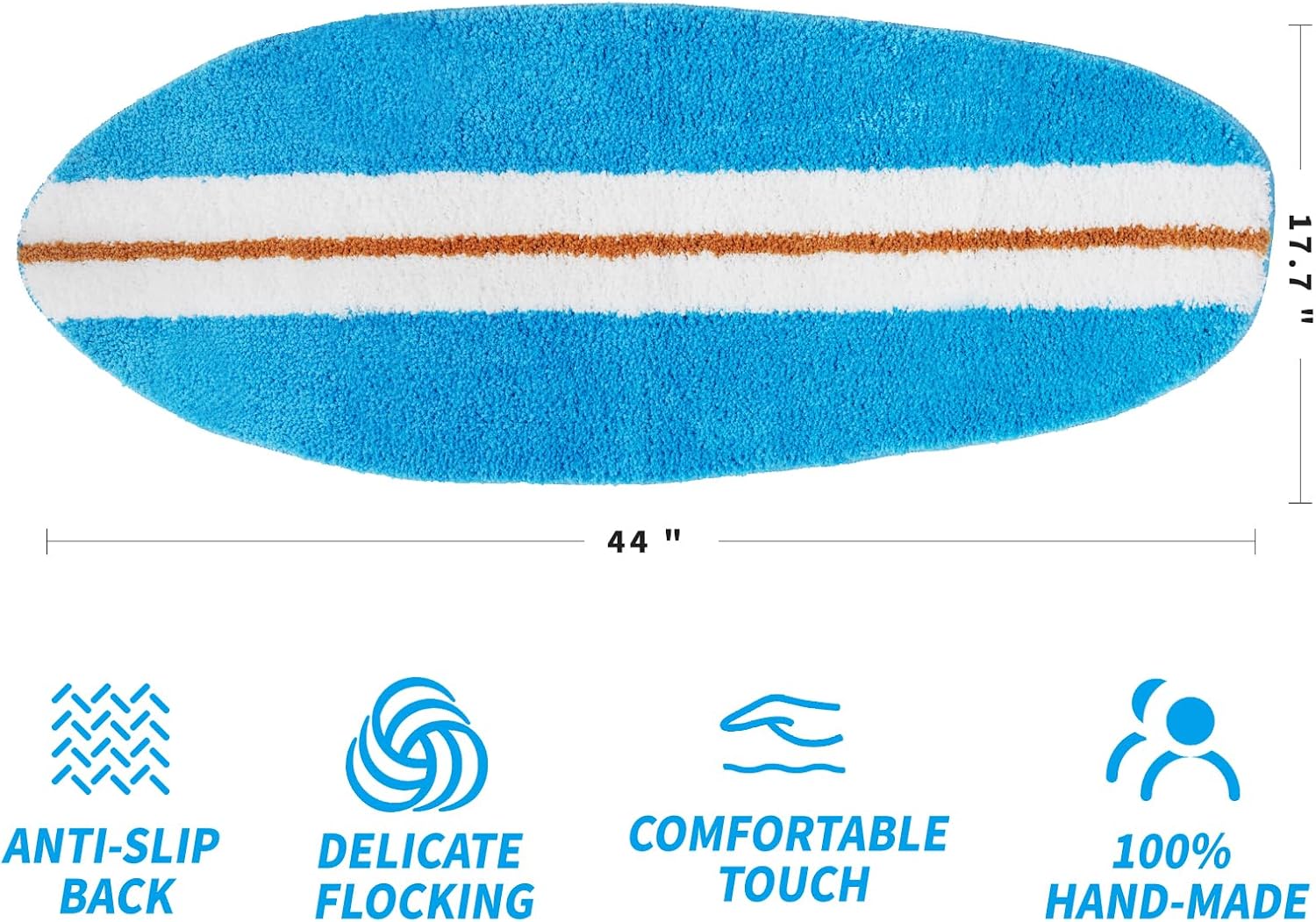 Soft and Absorbent Surfboard Rug, Surfboard Shaped Bath Mat Non-Slip Backing, Beach Bathroom Rug Ideal for Living Room, Kitchen and Entryway Decor, Alt Room Decor Cute Doormat (Light Blue)