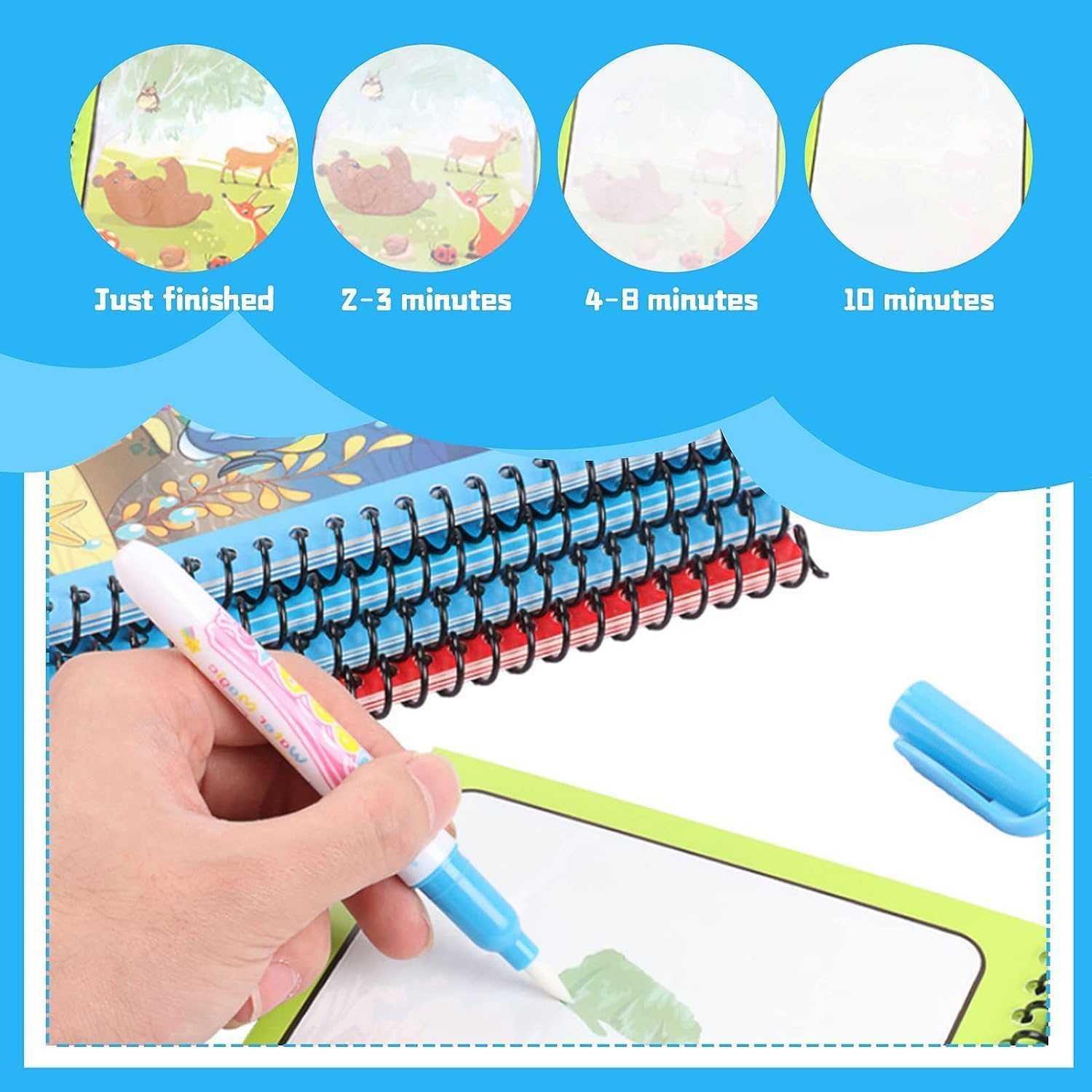 (4 Pack) Magic Water Book for Kids with Magical Water Doodle Pen, Reusable Self Drying Water Painting Books, Best Montessori Toy Gift, Age 3+ Years 3