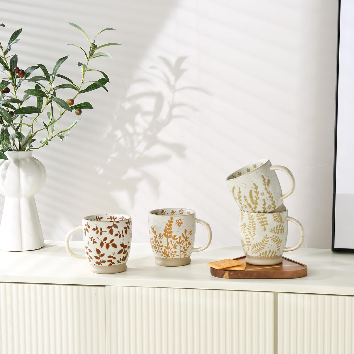 Ceramic Coffee Mug with Colorful Pattern, 18OZ Stoneware Coffee Mug with Large Handle, Tea Cup for Cappuccino, Cocoa, Latte, Tea, Microwave, Oven and Dishwasher Safe, Green grass - Image 9