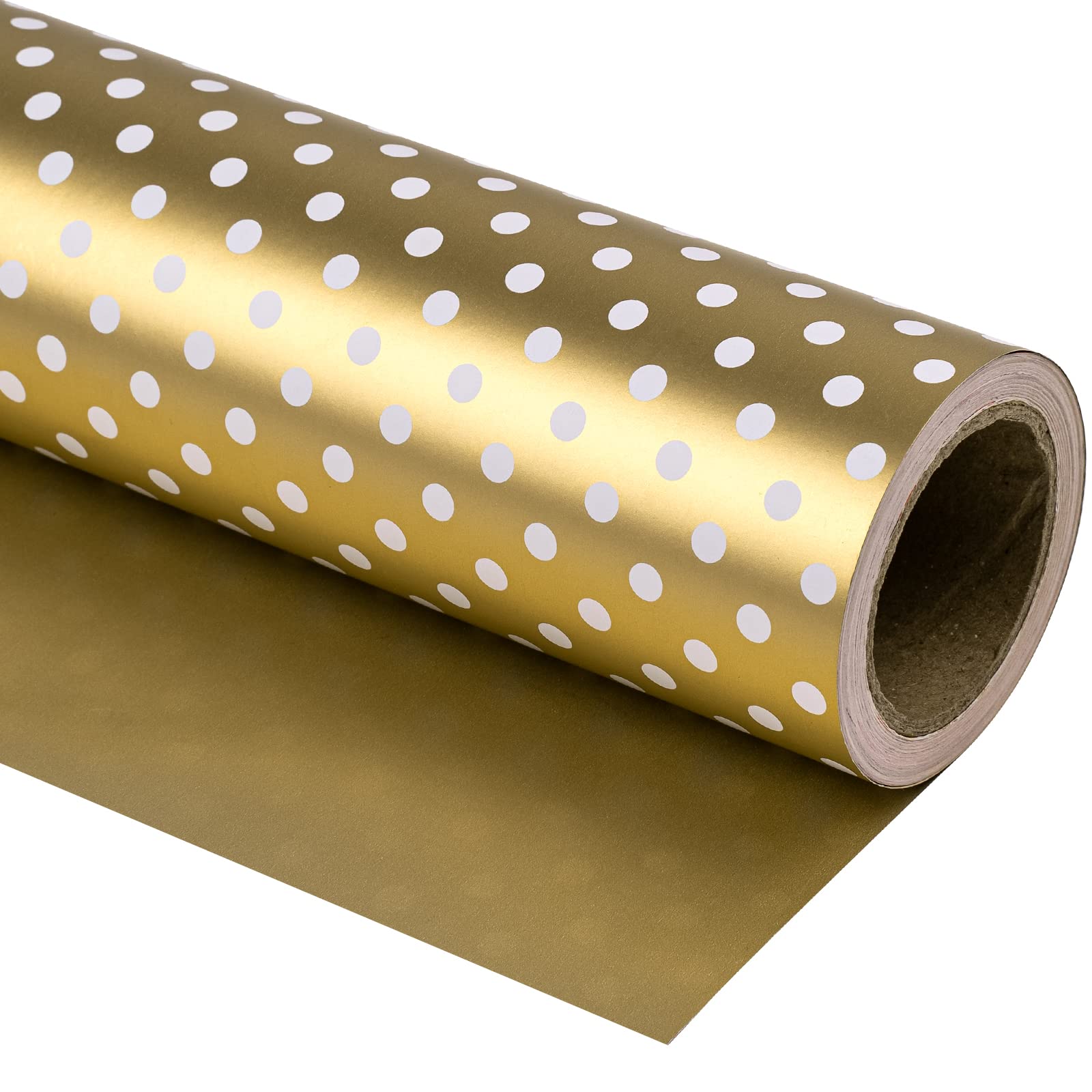 WRAPAHOLIC 30 Inch Reversible Gold Wrapping Paper - Gold and Polka Dot Wrapping Paper for Birthday, Christmas, Wedding, Baby Shower - 30 inch x 33 feet