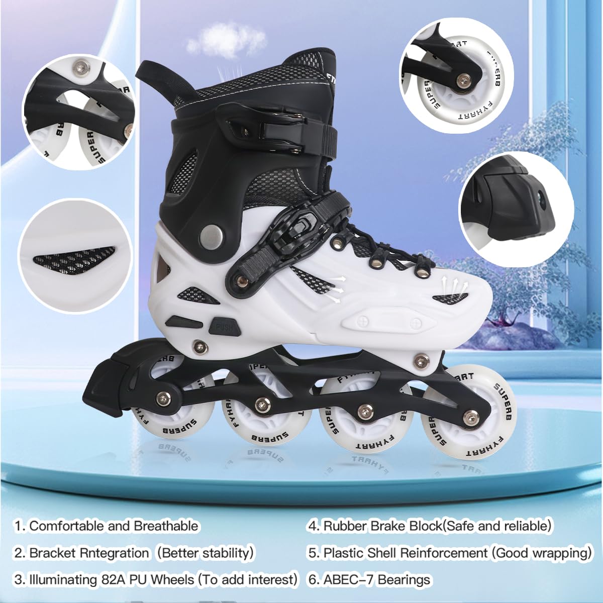 Patins en ligne pour enfants - 4 tailles - Convient pour l'intérieur et l'extérieur - 5