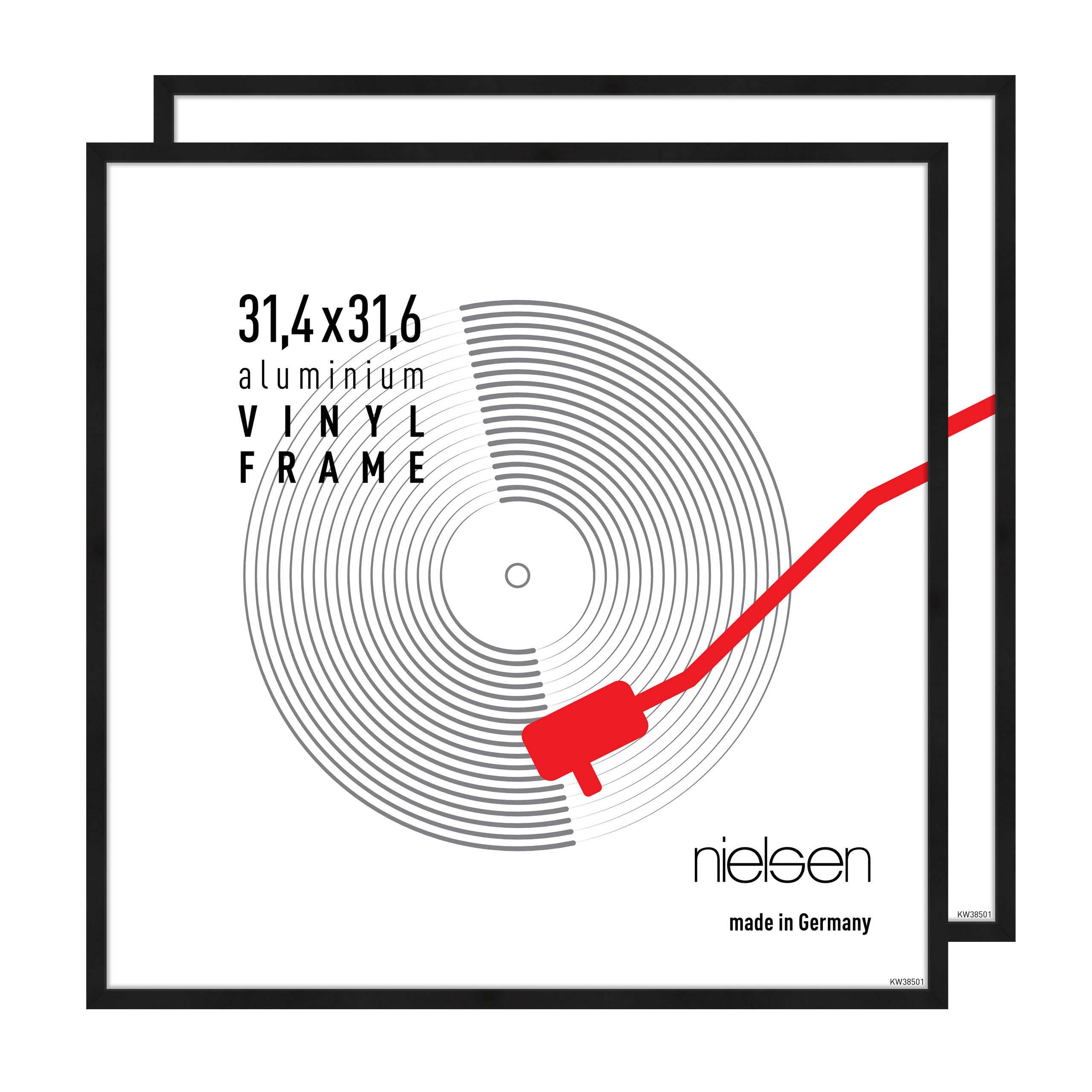 nielsen Vinyl Record Display Frame - Matt Black Aluminium 31x31x2.5cm - fits Double LPs (Pack of 2) - with Easy Push-Turn Clips
