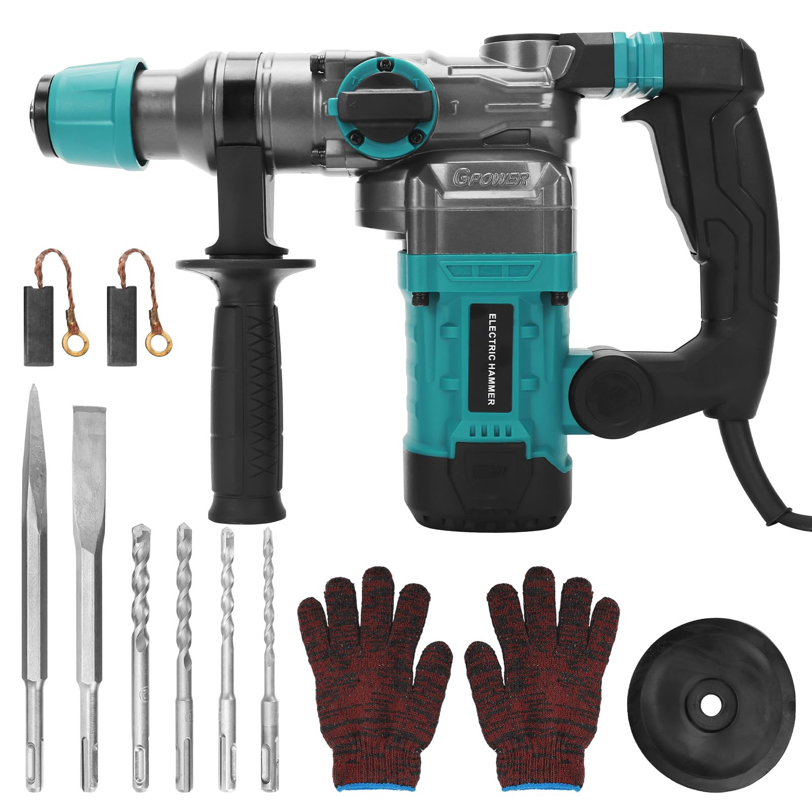 Bohrhammer 1200W, Elektrisch Schlagbohrmaschine, Abbruchhammer mit 3 Funktionen, Anti-Vibrationsgriff und Sicherheitskupplung, Bohrer und Meißel, Werkzeugpaket Koffer, Bohrhammer für Bohren