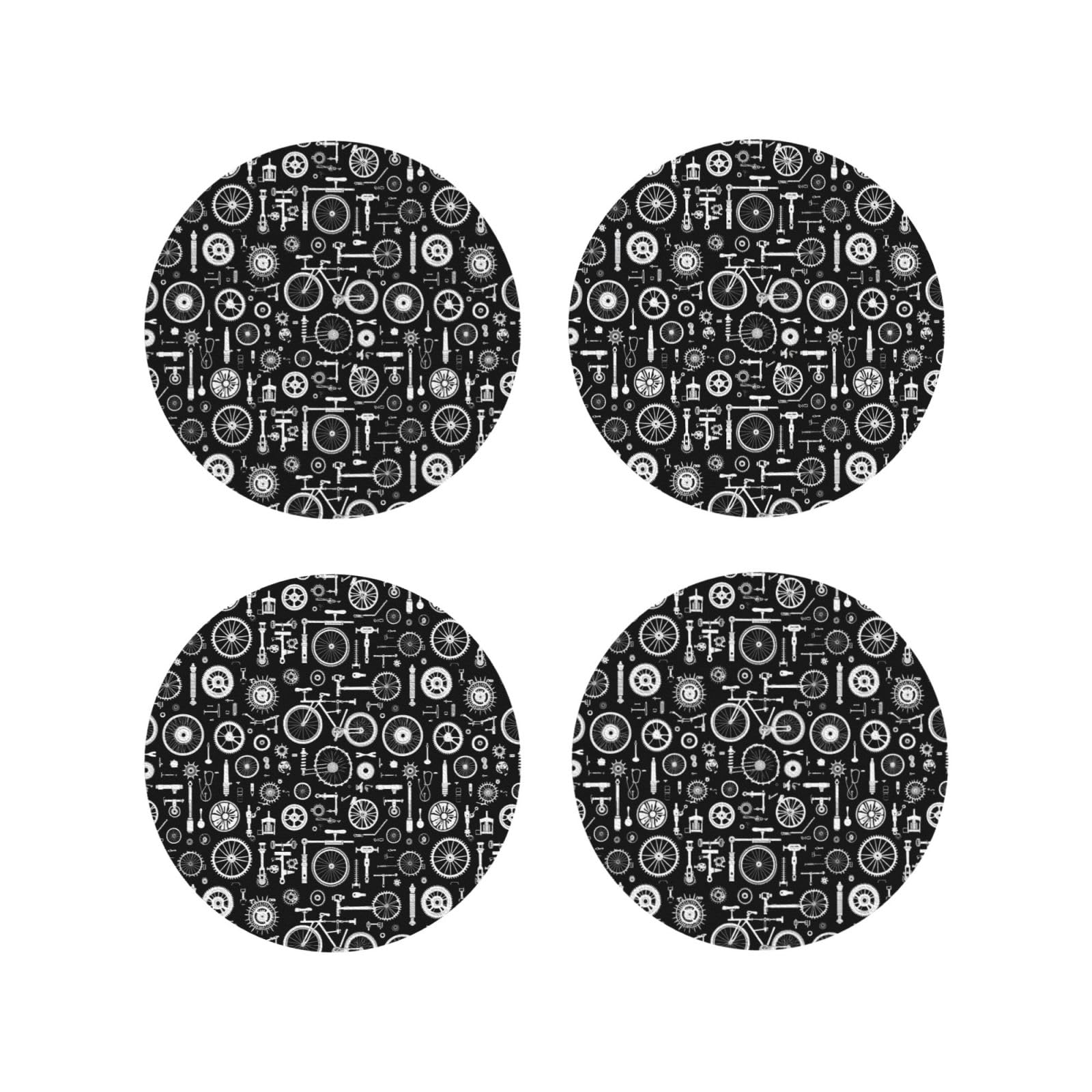 Leather Coasters Set of 4 - Bicycle Retro Print Lightweight Drink Coasters for Desk