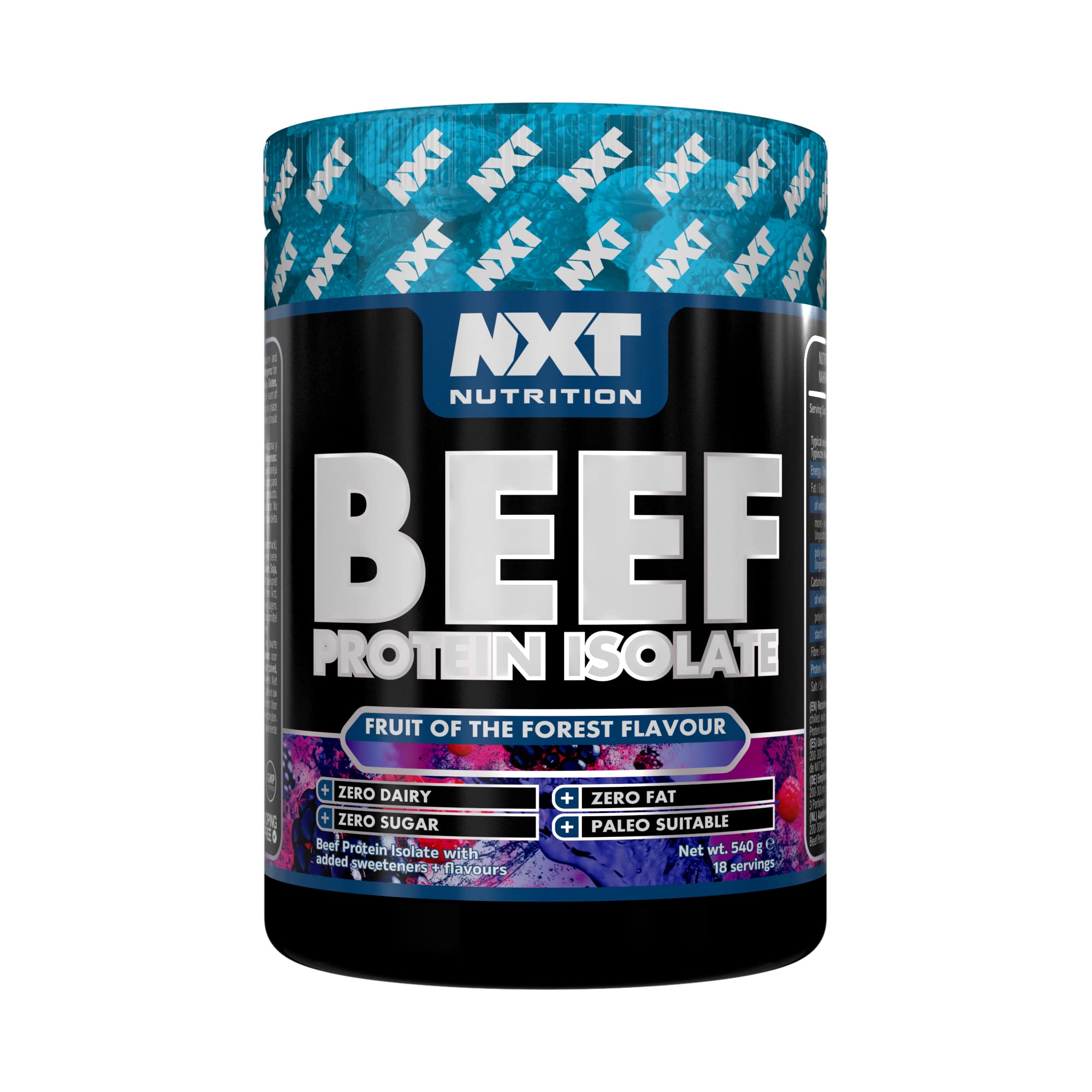 NXT Beef Protein Isolate 540g - High Protein Powder in Natural Amino Acids - Paleo, Keto Friendly - Dairy and Gluten Free | 540g (Fruits of The Forest)