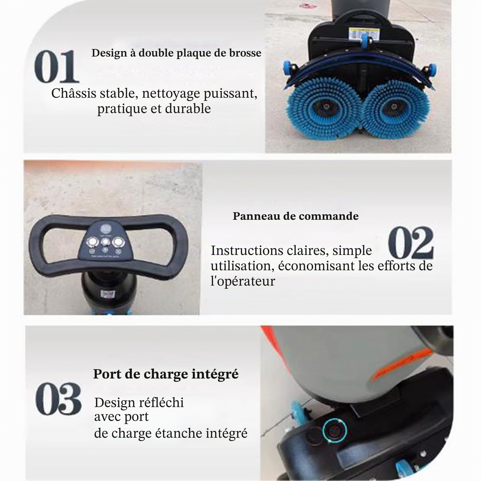Machine de Polissage de sols multifonctionnelle, autolaveuse de sols Commerciale, Mini-Machine de Nettoyage de sols, autolaveuse-sécheuse Manuelle, Rotation à 360°,autopropulsée Grey