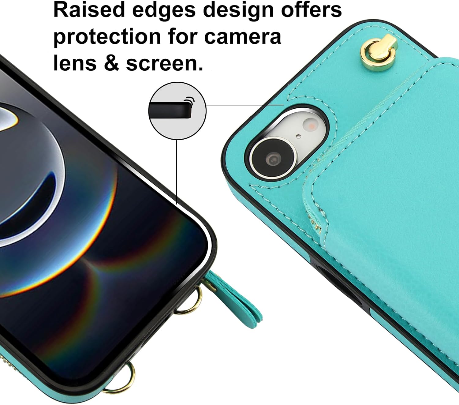 Bocasal Crossbody Wallet Case for iPhone 17e/16e, RFID Blocking Leather Purse Case with Card Holder, Protective Handbag Flip Cover with Zipper Wrist Strap Lanyard for Women 5G 6.1 Inch (Mint Green)