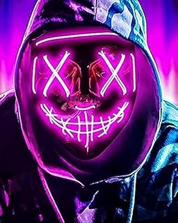 قناع هالوين بإضاءة LED مخيفة للمهرجانات والهالوين والحفلات التنكرية (بينك)