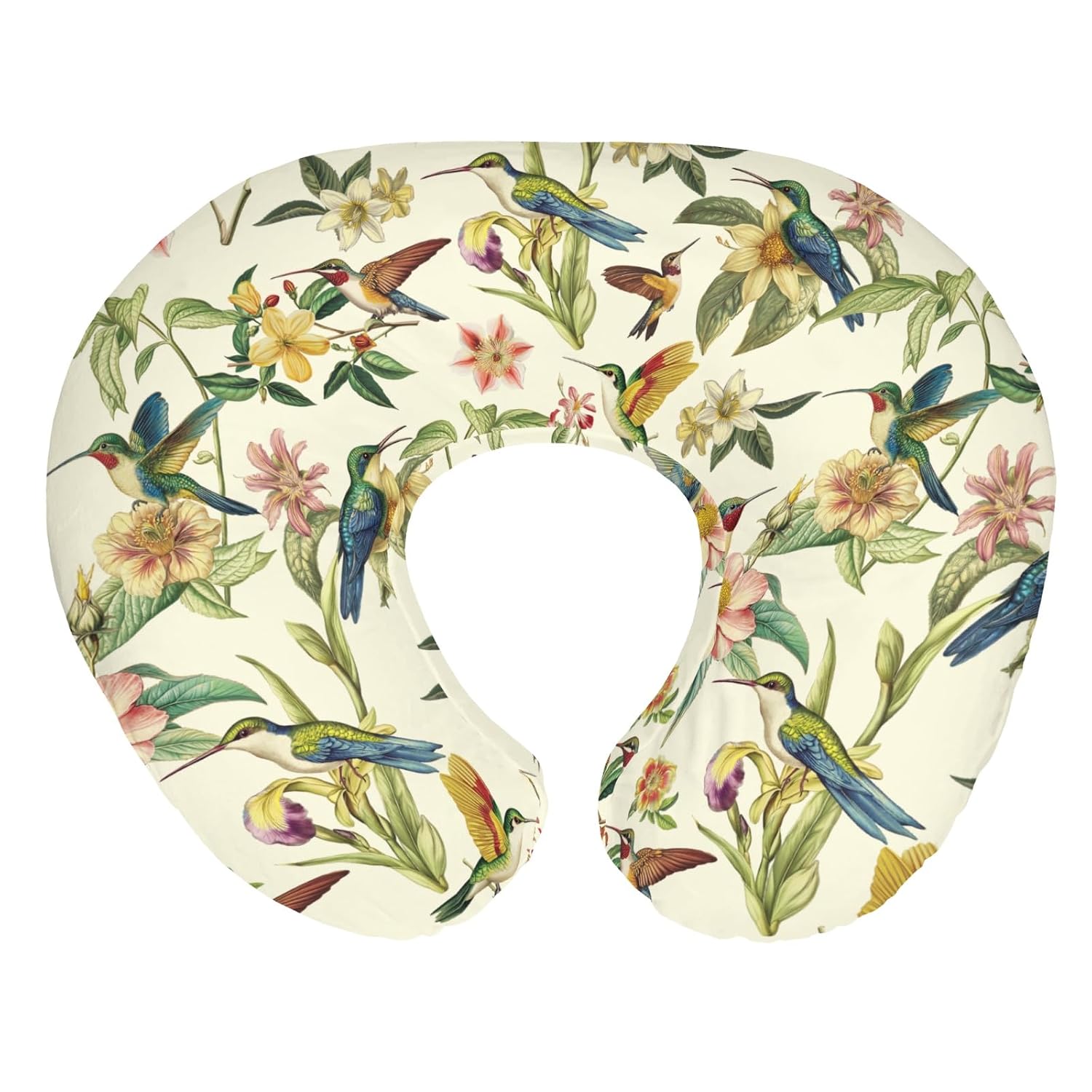 Vintage Hummingbirds Tropical Floral Baby Nursing Pillow Covers for Boy Girl Spring Birds Nursing Slipcovers for Breastfeeding Pillows Forest Animals Flowers Soft Stretchy Cover for Newborn Infant