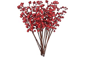 12-Pack Artificial Burgundy Berry Stems for Christmas, Valentine's Decor