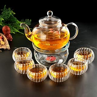 熱に厚い耐熱ガラス花ティーポット透明功夫茶器花茶ポットセット 普通装600茶壶+心底+6双层