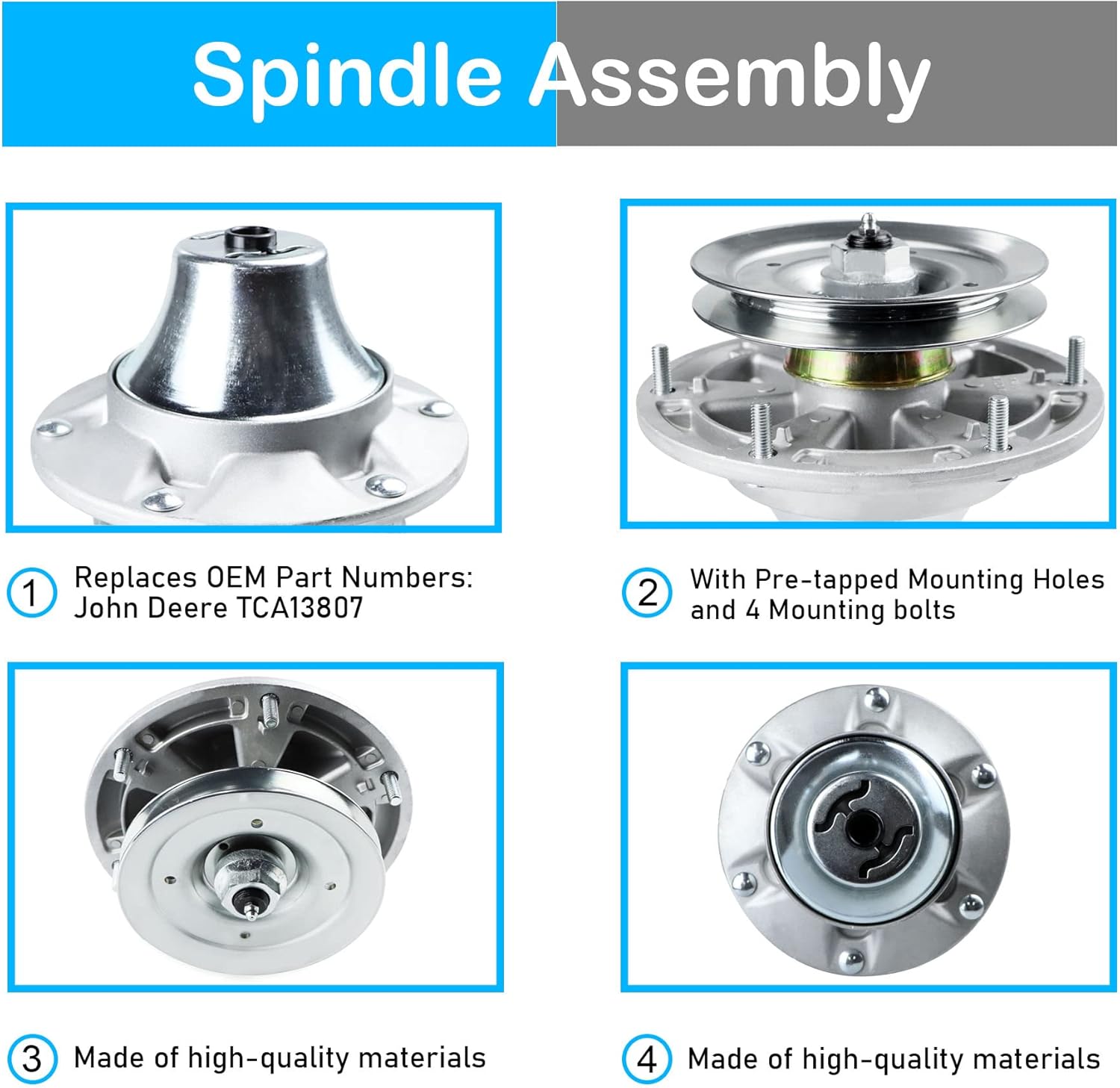 Spindle Assembly TCA13807 Fits for John Deere 60 inch Deck X Series 737 757 1550 1570 1575 4410 AM124339 TCU39458 TCA25832
