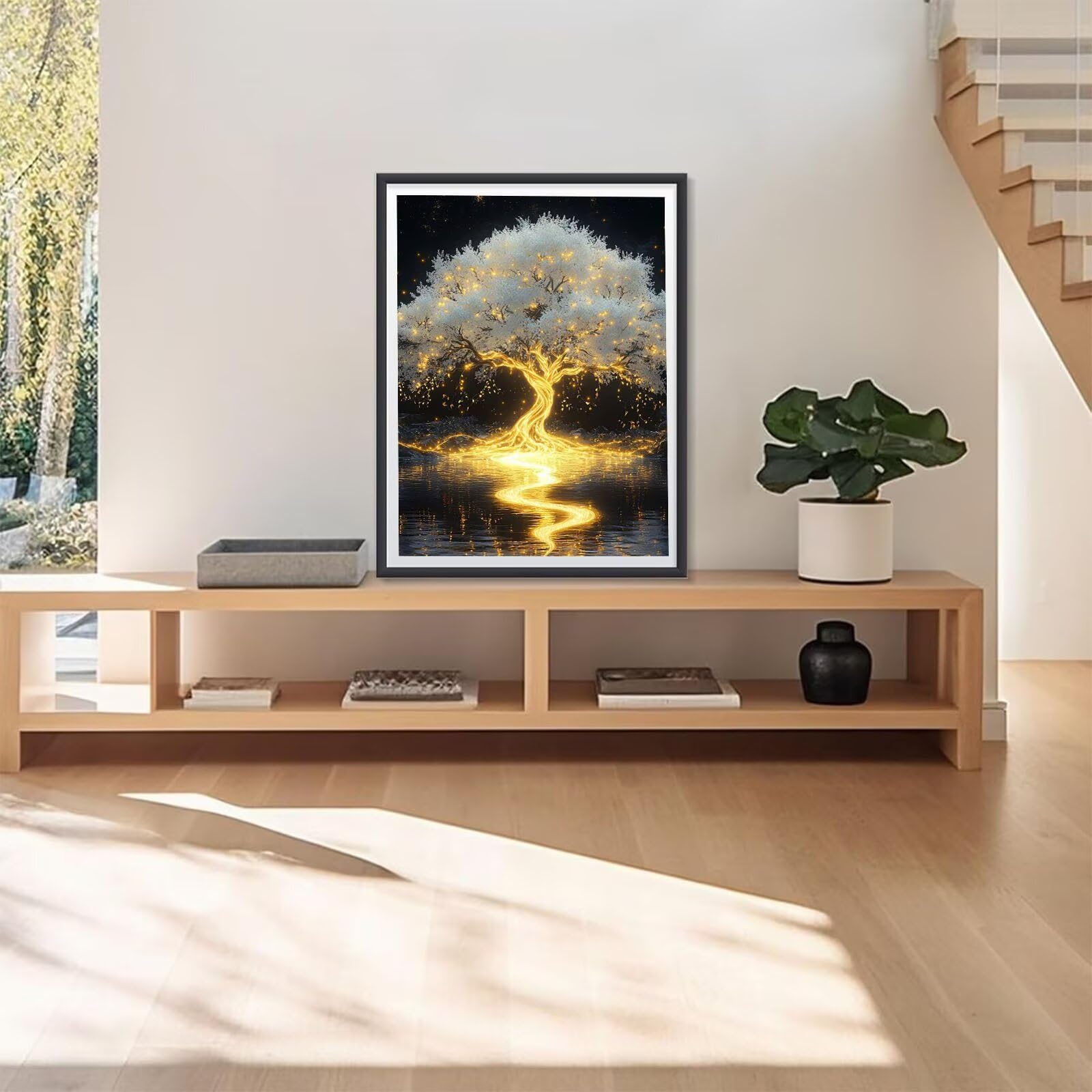 Drzewka do malowania diamentowego 5D, zestaw do malowania diamentowego dla dorosłych i dzieci, 60 x 80 cm, biały, "zrób to sam", kryształowa sztuka, haft krzyżykowy, nadaje się jako prezent na święta