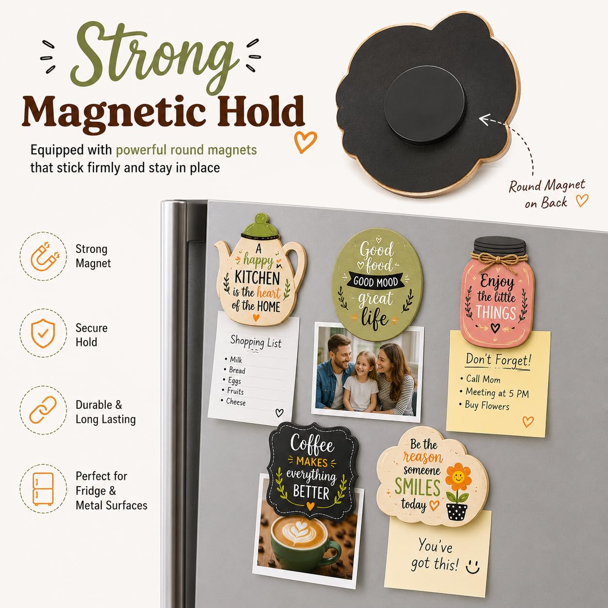 Wooden Fridge Magnets - Kitchen Decor & Quotes -4 Wooden Fridge Magnets - Kitchen Decor & Quotes -4