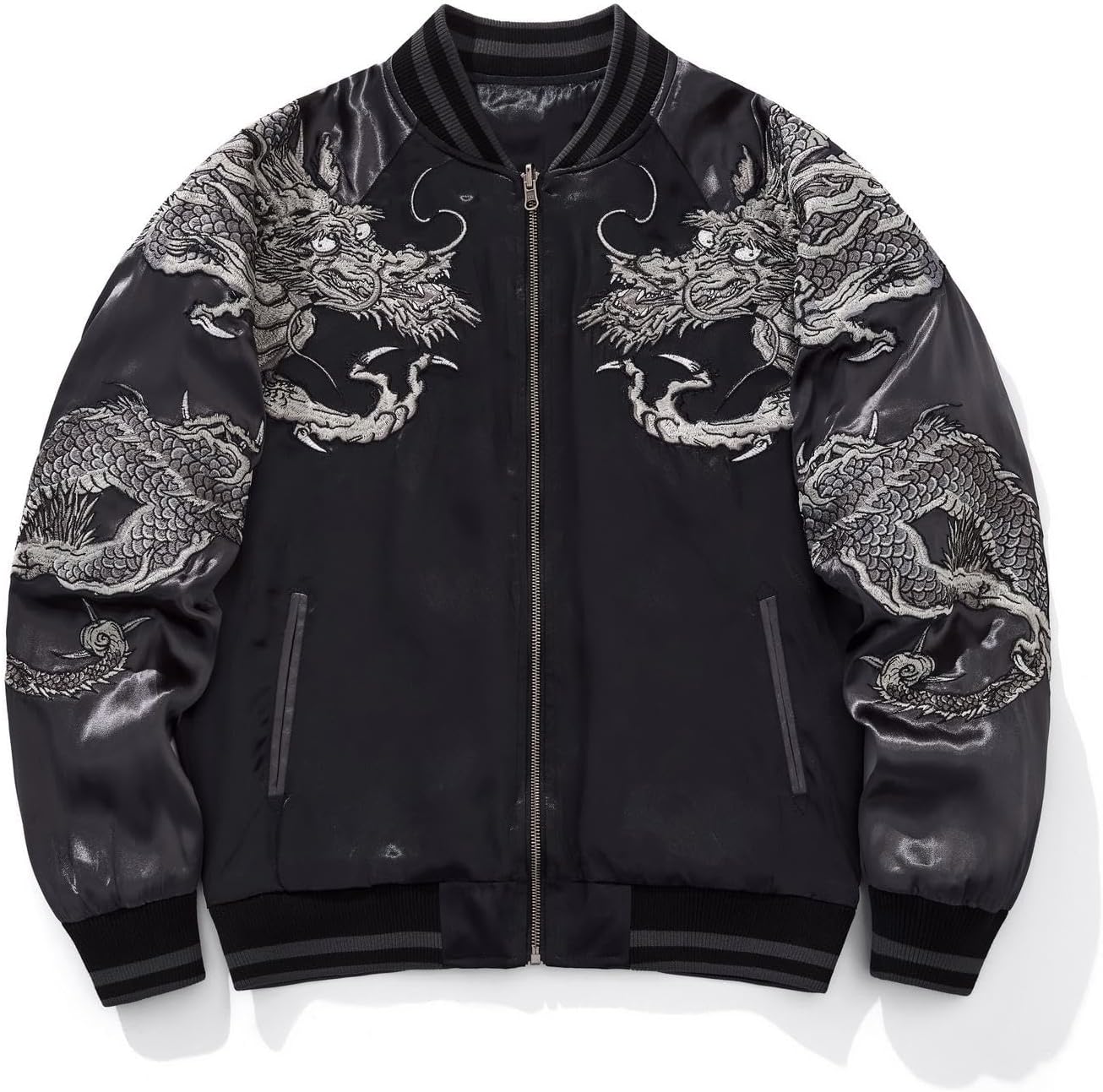 Vintage Dragon Embroidered Bomber Jacket Japanese Streetwear Classic Oriental Windbreaker Coat for Men Women
