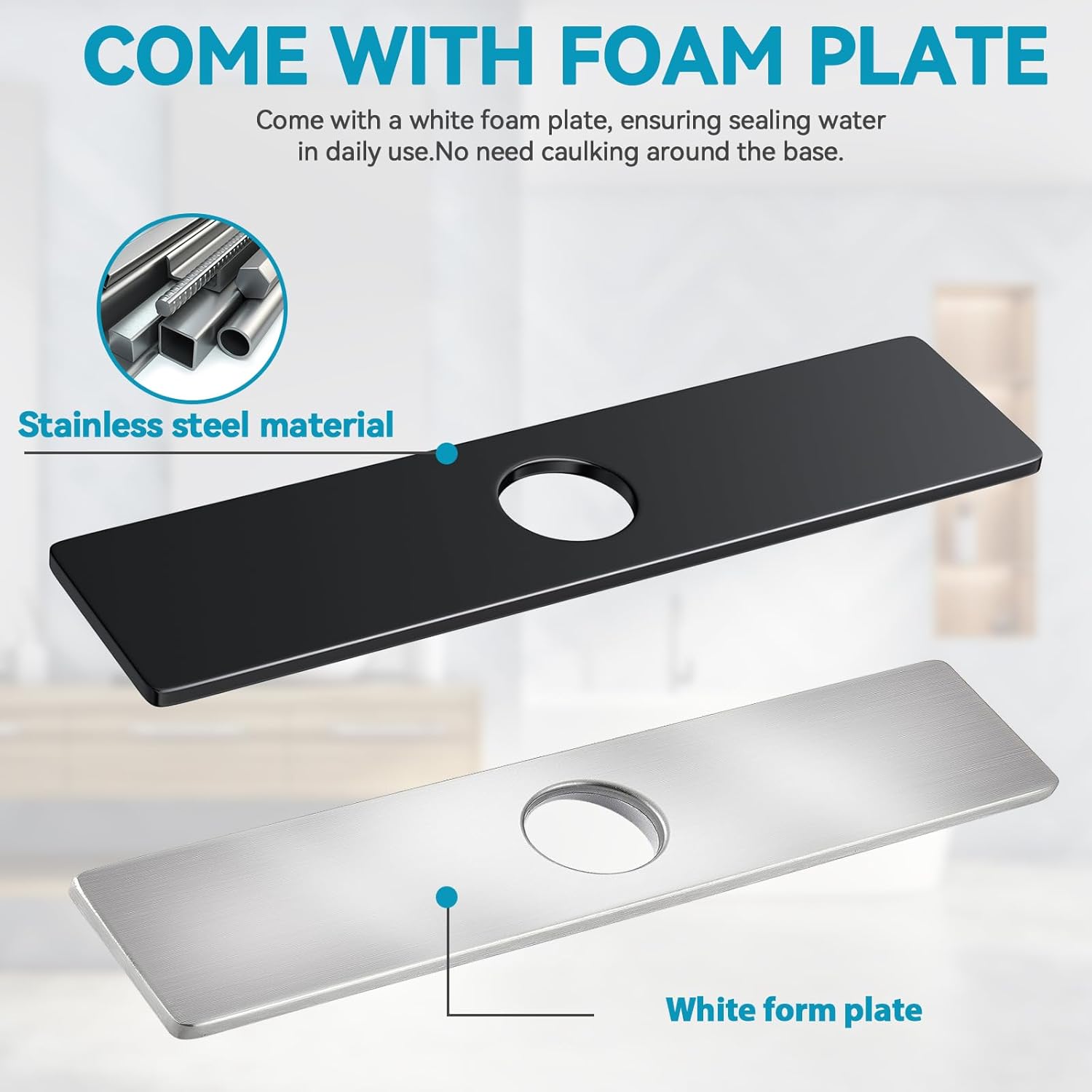 Kitchen Sink Faucet Hole Cover, Deck Plate Escutcheon- 1 or 3 Hole Long Rectangle Cover Plate, Plumbing Cover Plates, Mayyaya 10" Deck Plate Kitchen Faucet or Bathroom: 304 Stainless Steel(Black-Rect)
