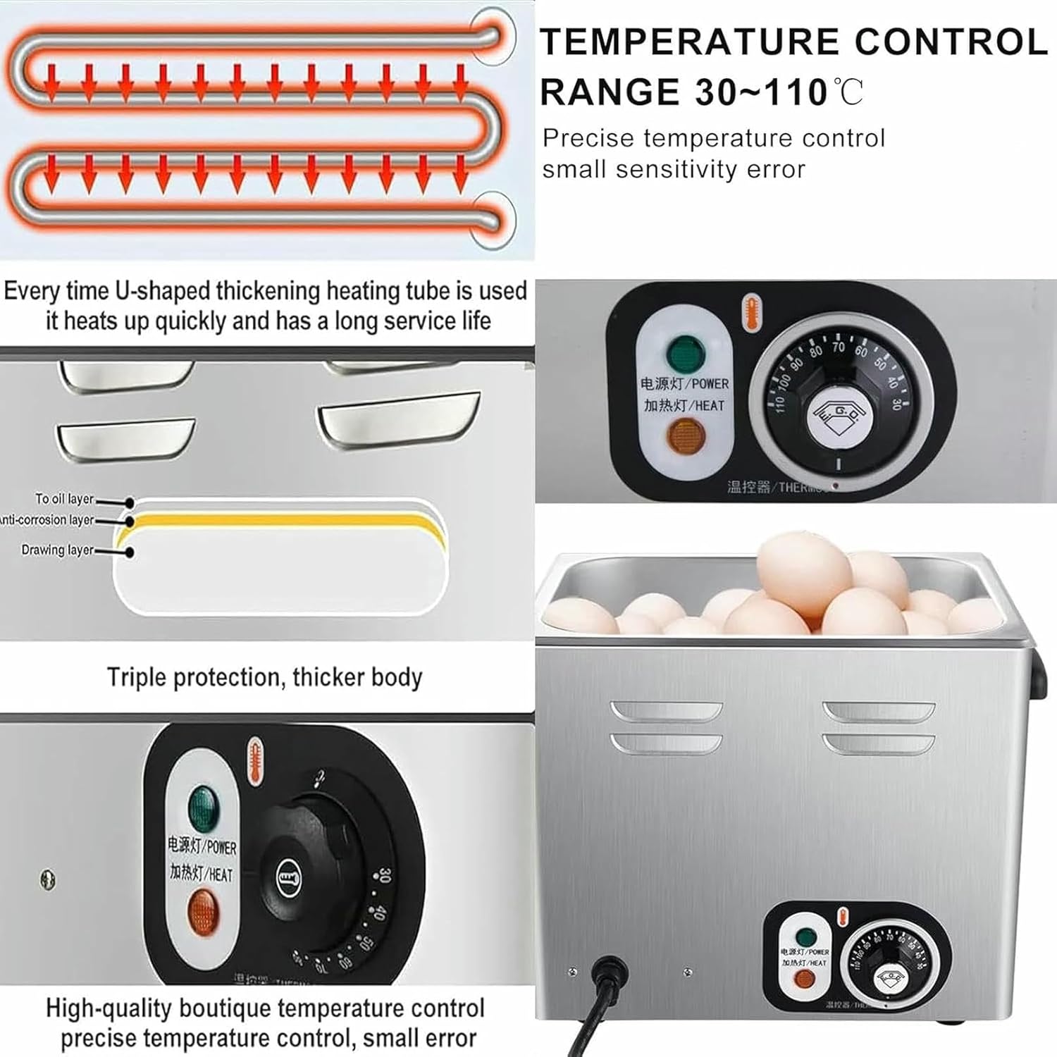 Commercial Kitchen Electric Egg Boiler Machine, 60pcs Large Capacity Poached Egg Cooker, 30-110℃ Temperature Control Hot Spring Egg Cooker, with Lid