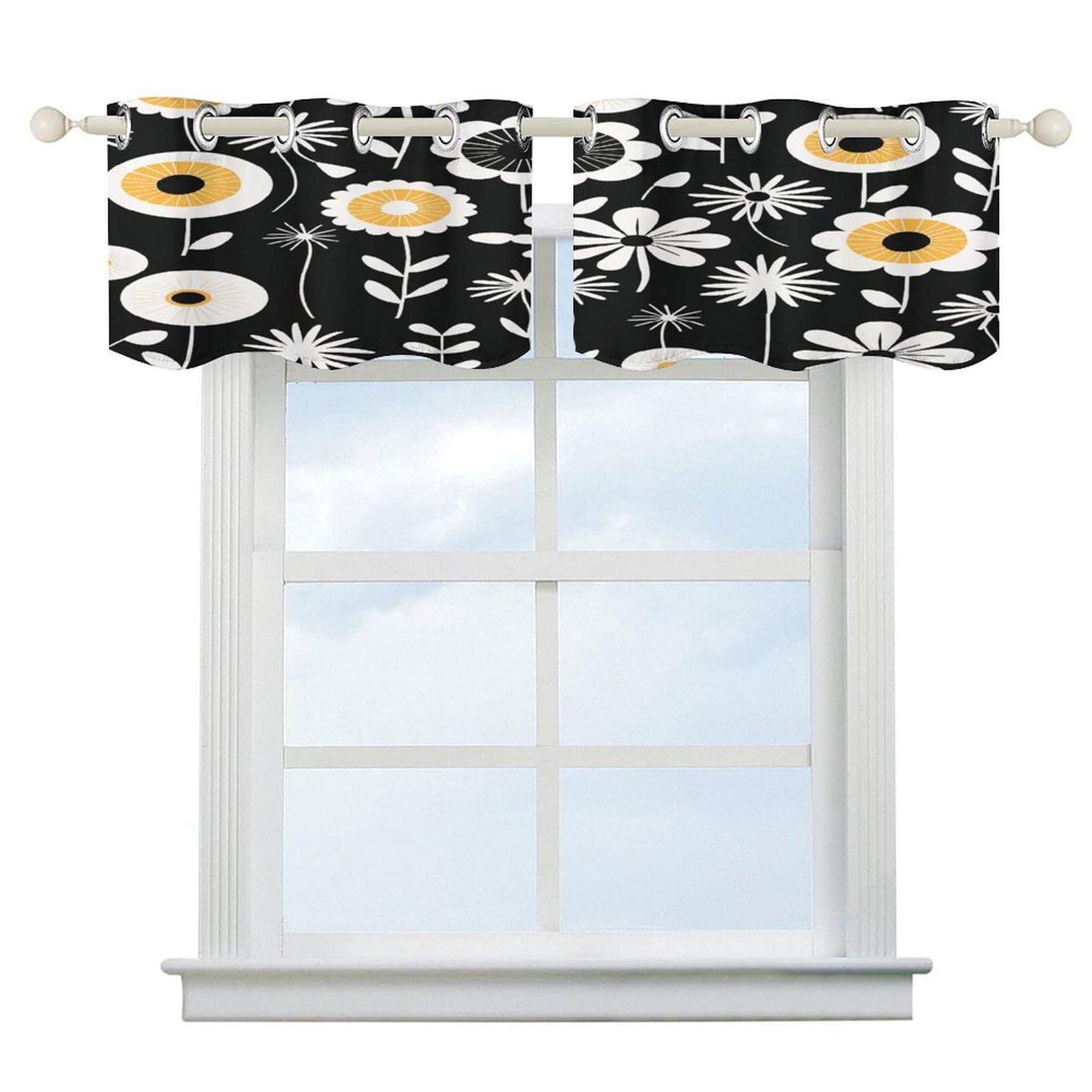 Cortinas opacas cortas con diseño floral para ventanas de cocina y baño de 52x18 pulgadas