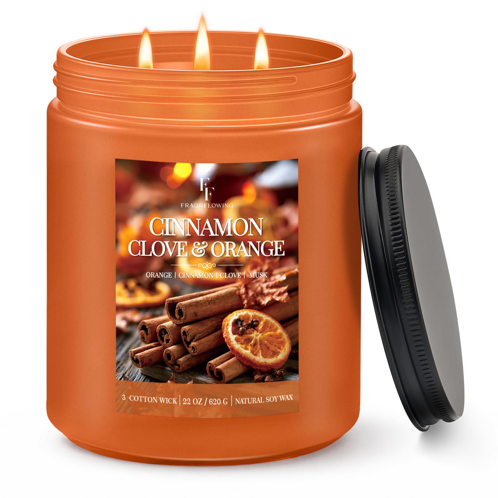 FF FRAGRFLOWING Large Fall Candle for Home Scented, Soy Wax, 22 oz