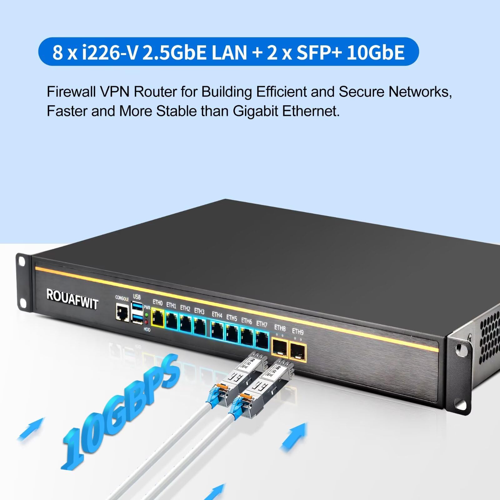 1U Firewall Appliance Z87, Core i5 4300M, 2x 10GBe Lan, 8 x i226V 2.5GbE LAN, OPNsense, VPN, 19 Inch 1U Network Rackmount, VGA, Console, USB3.0, DDR3L 8G RAM 128G SSD