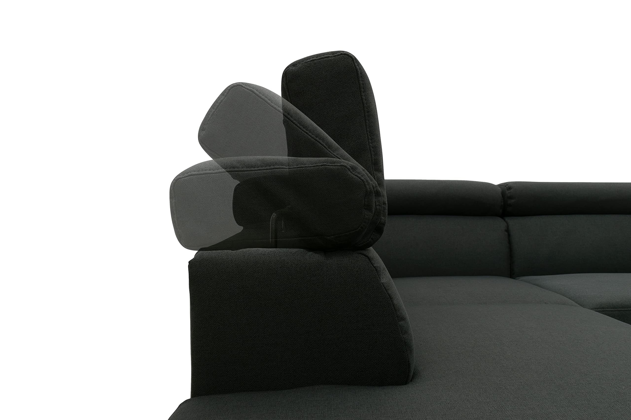 DOMO. collection Wohnlandschaft David FK, Longchair rechts mit Schlaffunktion und Bettkasten in U-Form, Schlafsofa mit Federkern und Rückenfunktion, 337 x 232 x 78 cm (BxTxH), anthrazit