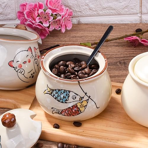 Miniatura 2 de Azucarero de cerámica con tapa y cuchara, azucarero japonés con cuchara y tapa (estilo 3)