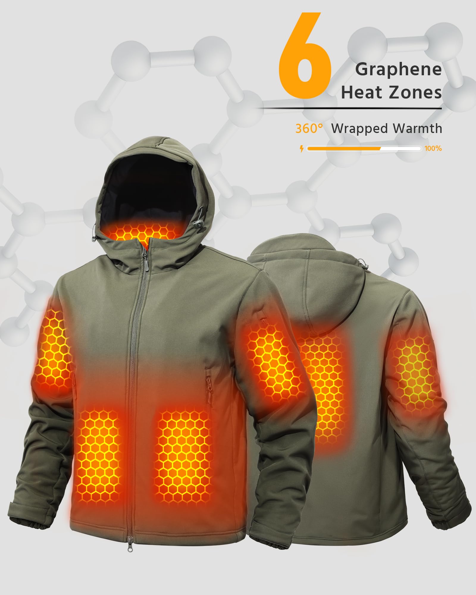 Wulcea Graphene Heated Soft Shell Jacket for Men 12V 18400mAh Large Capacity — view 5