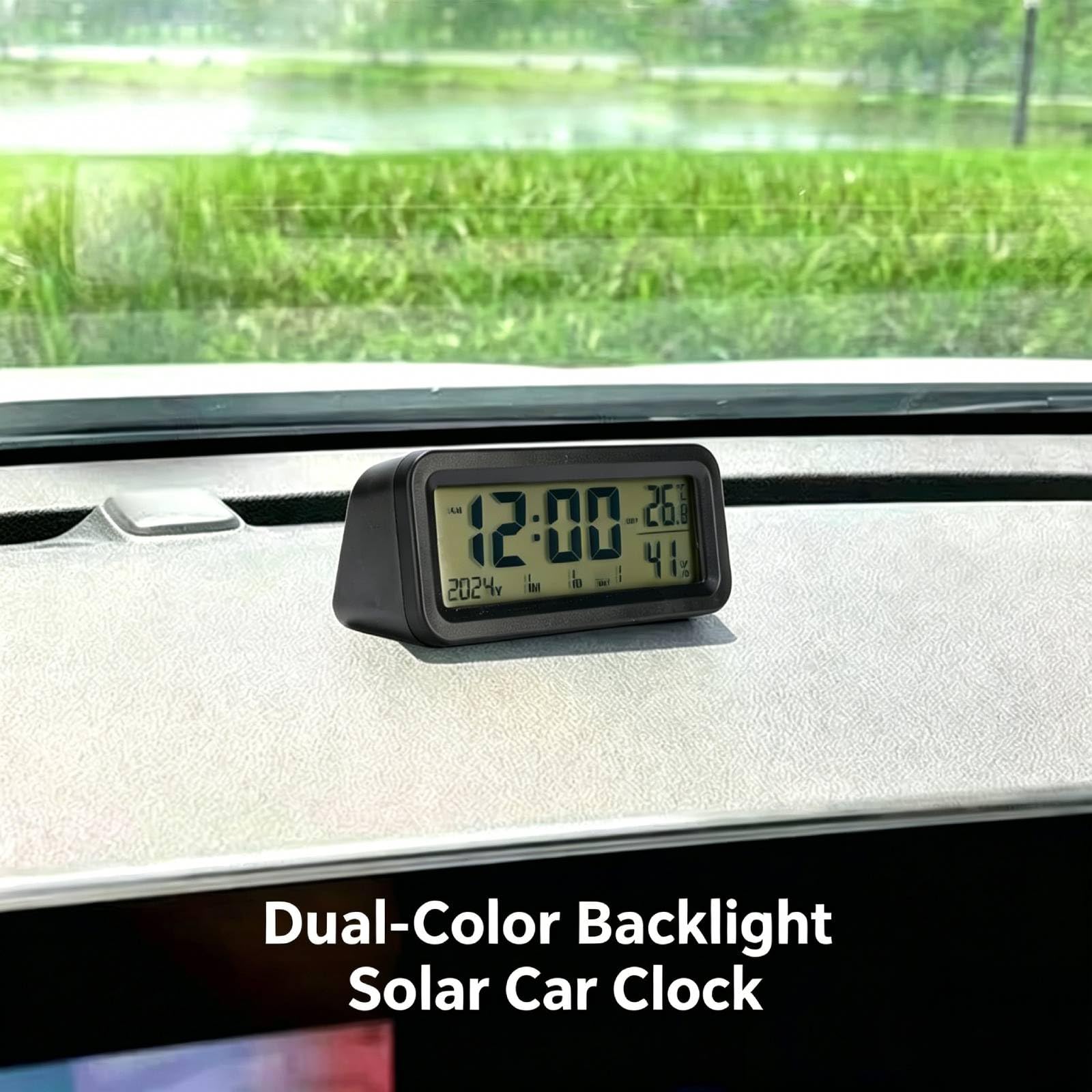 Orologio Cruscotto per Auto con Monitor di umidità della Temperatura, Orologio Digitale in Retroilluminazione Automatica per Auto, Orologio per Display LCD Alimentato USB C con