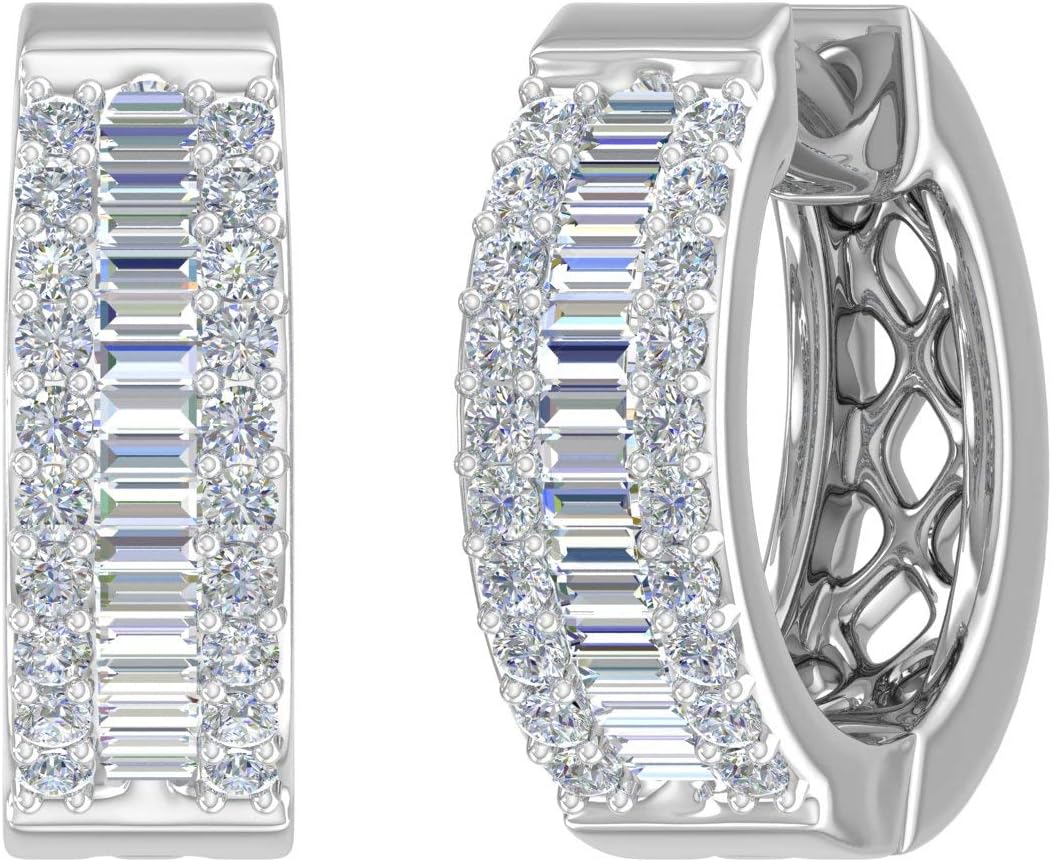 0.5 Carat Natural Channel & Prong Setting Diamond Hoop & Huggies Earrings for Women in 10K Gold or in 950 Platinum