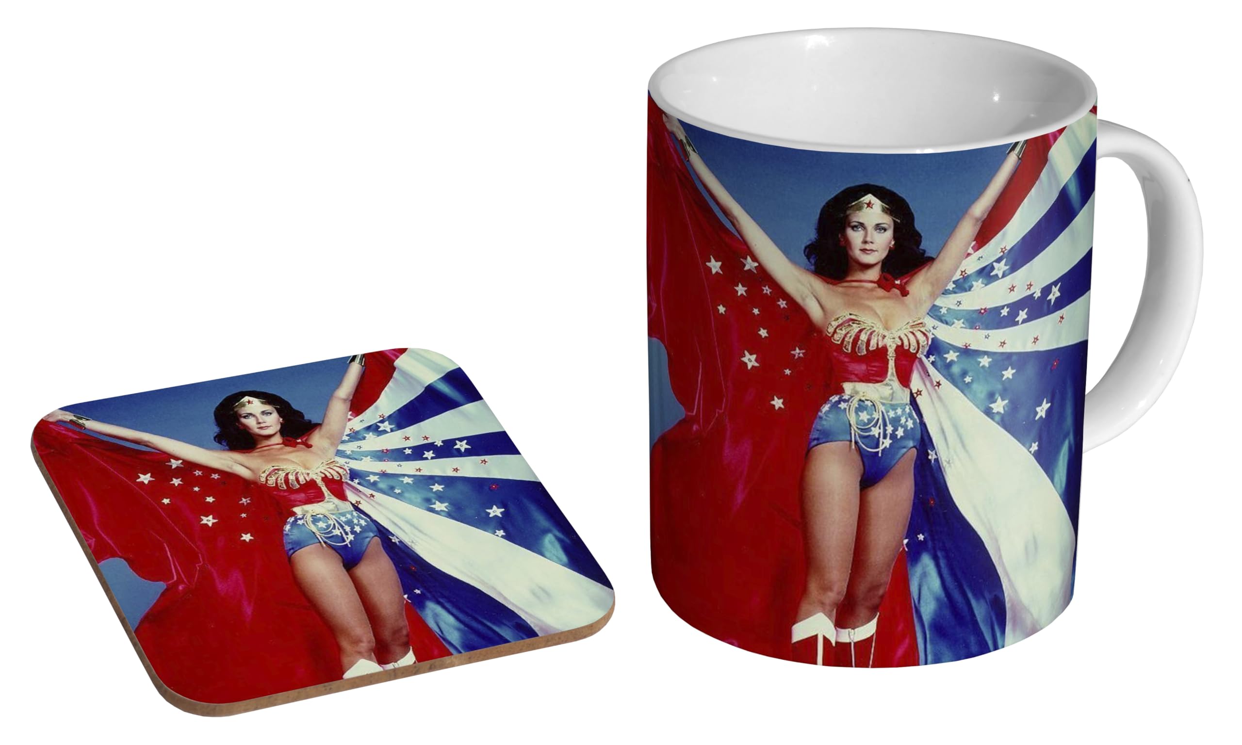 glades Wonder Woman Lynda Carter Amazing - Ceramic Coffee Mug + Coaster Gift Set