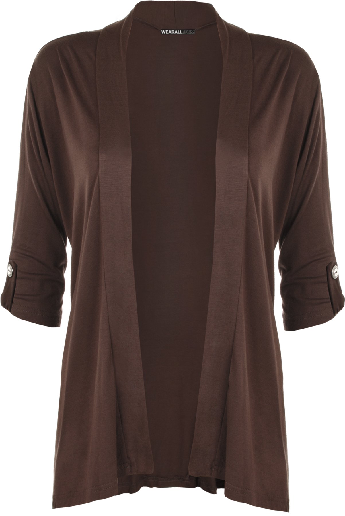 WearAll New Ladies Plus Size Short Sleeve Button Open Cardigan Womens Stretch Top Dark Brown 22/24