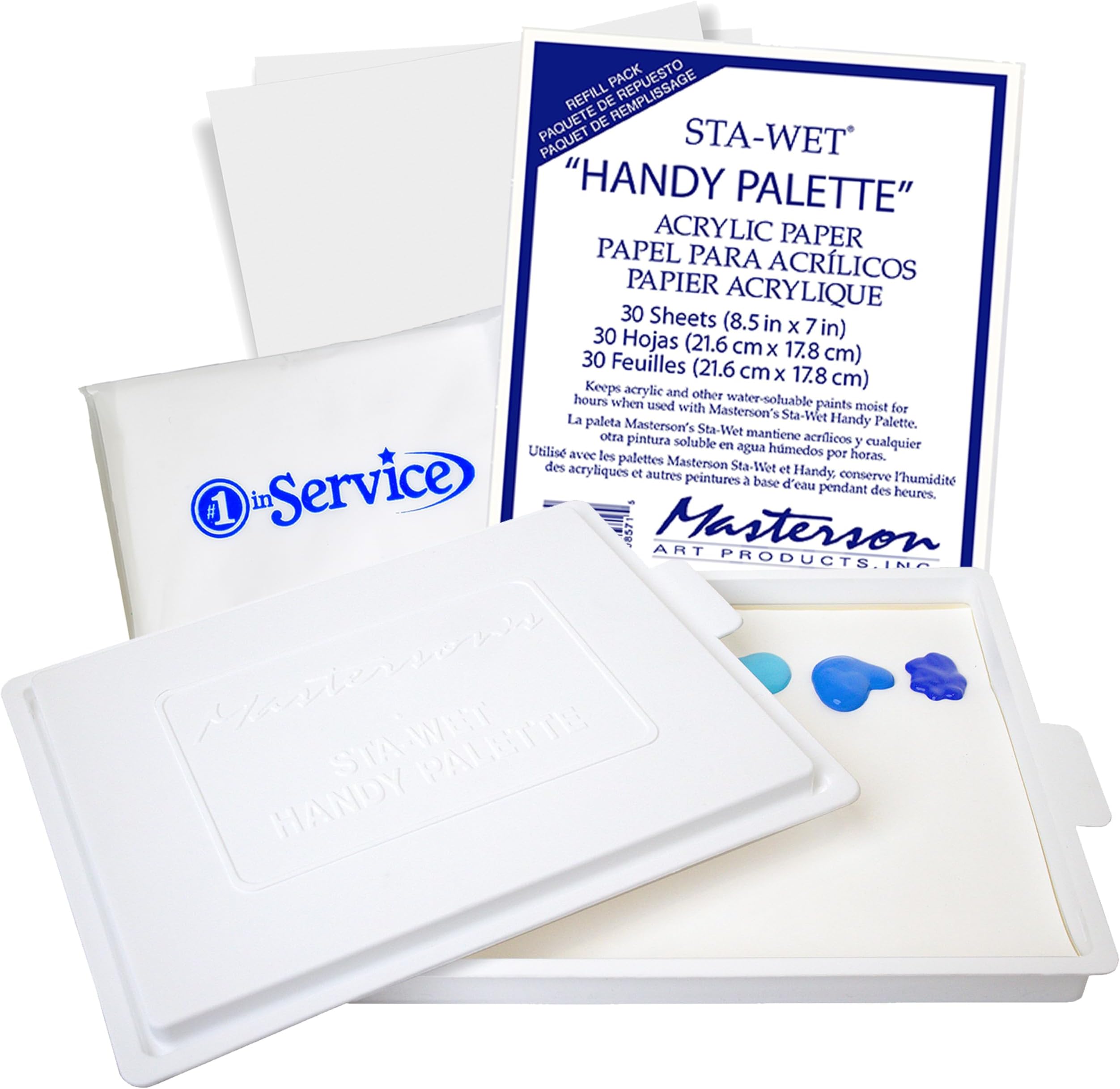 Number 1 In Service Masterson Sta-Wet Handy Palette Bundled Set, 8.5in x 7in Airtight Wet Palette, Keep Wet Paint Fresh Days + 30 Sta-Wet Acrylic Paper Refills + Sta-Wet Sponge Refill