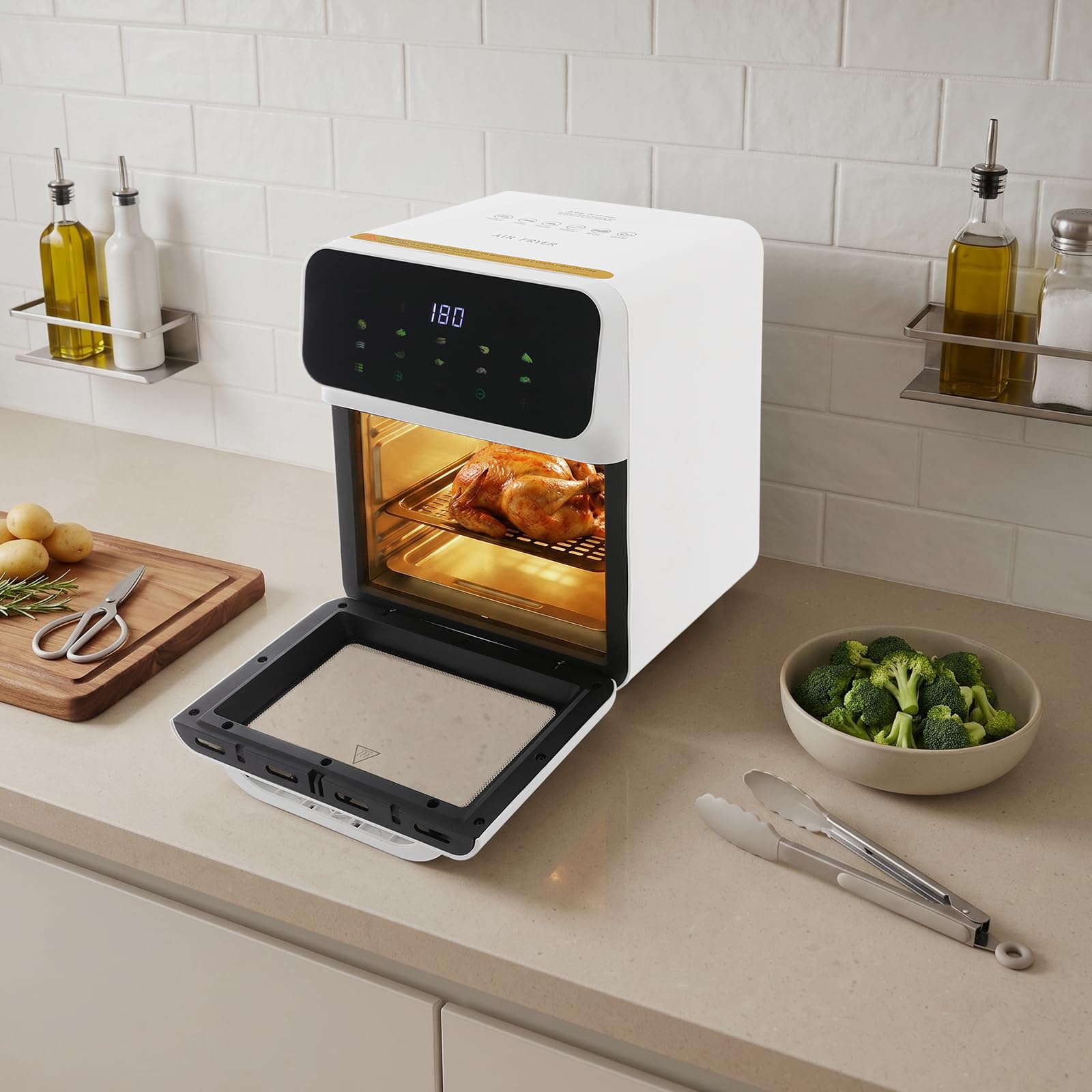 Friggitrice ad aria,air fryer 10L,senza olio con finestra,touchscreen LED