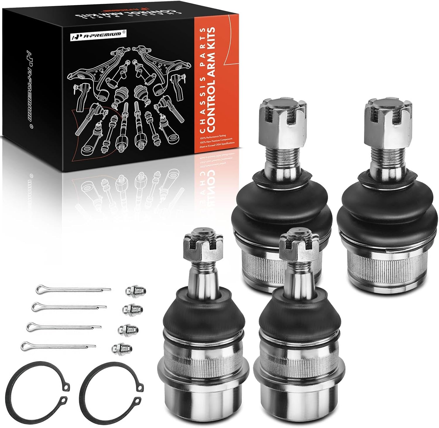 A-Premium Set of 4, Front Upper and Lower Ball Joints Kit, Compatible with Dodge Ram 1500 2000-2001, 4WD Only