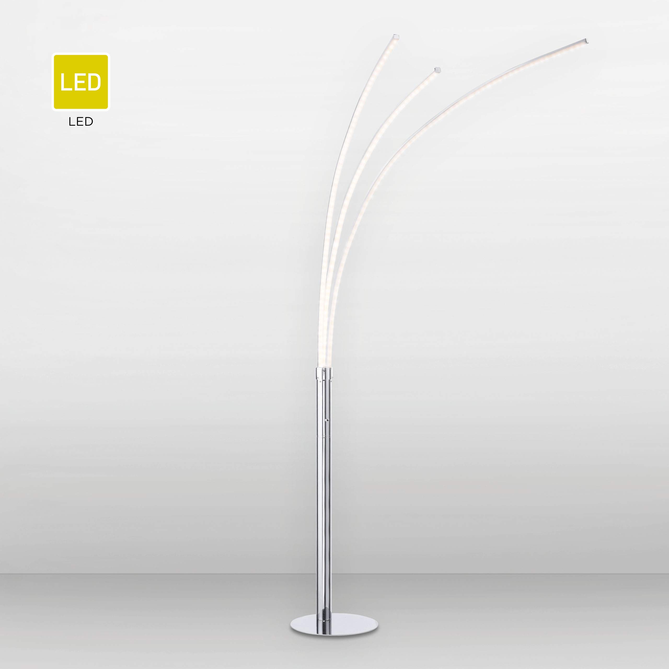 SellTec LED Stehleuchte 3-flammige warmweiß Kippschalter, Leseleuchte Chrom | Kippschalter, Leseleuchte, für Wohnzimmer Schlafzimmer