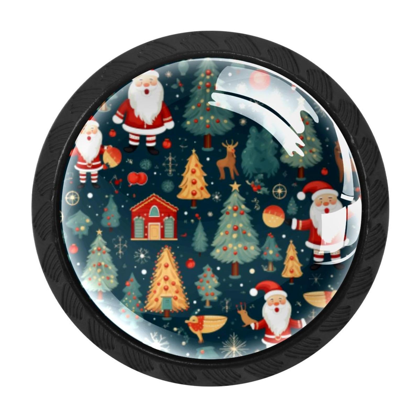 CHENZZZZ 4 Pieces Christmas Drawer Knobs, 35mm Black Kitchen Cabinet Knobs, Drawer Pulls and Knobs, Glass Cabinet Hardware Single Hole Knob for Cabinets and Drawers Round