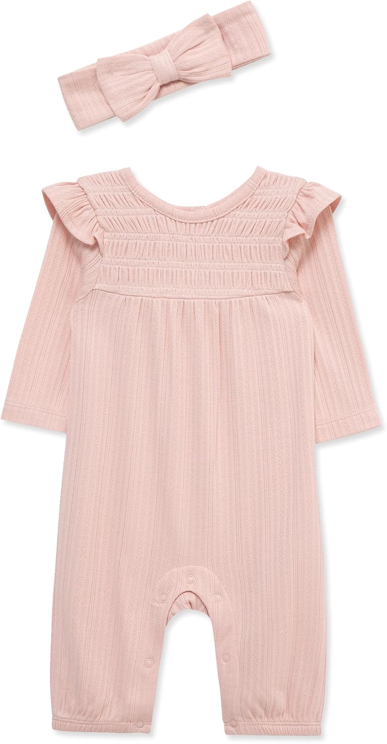 Little Me Simply Essential Solids Clothes for Baby Girls' Jumpsuit and Coordinating Headband Set