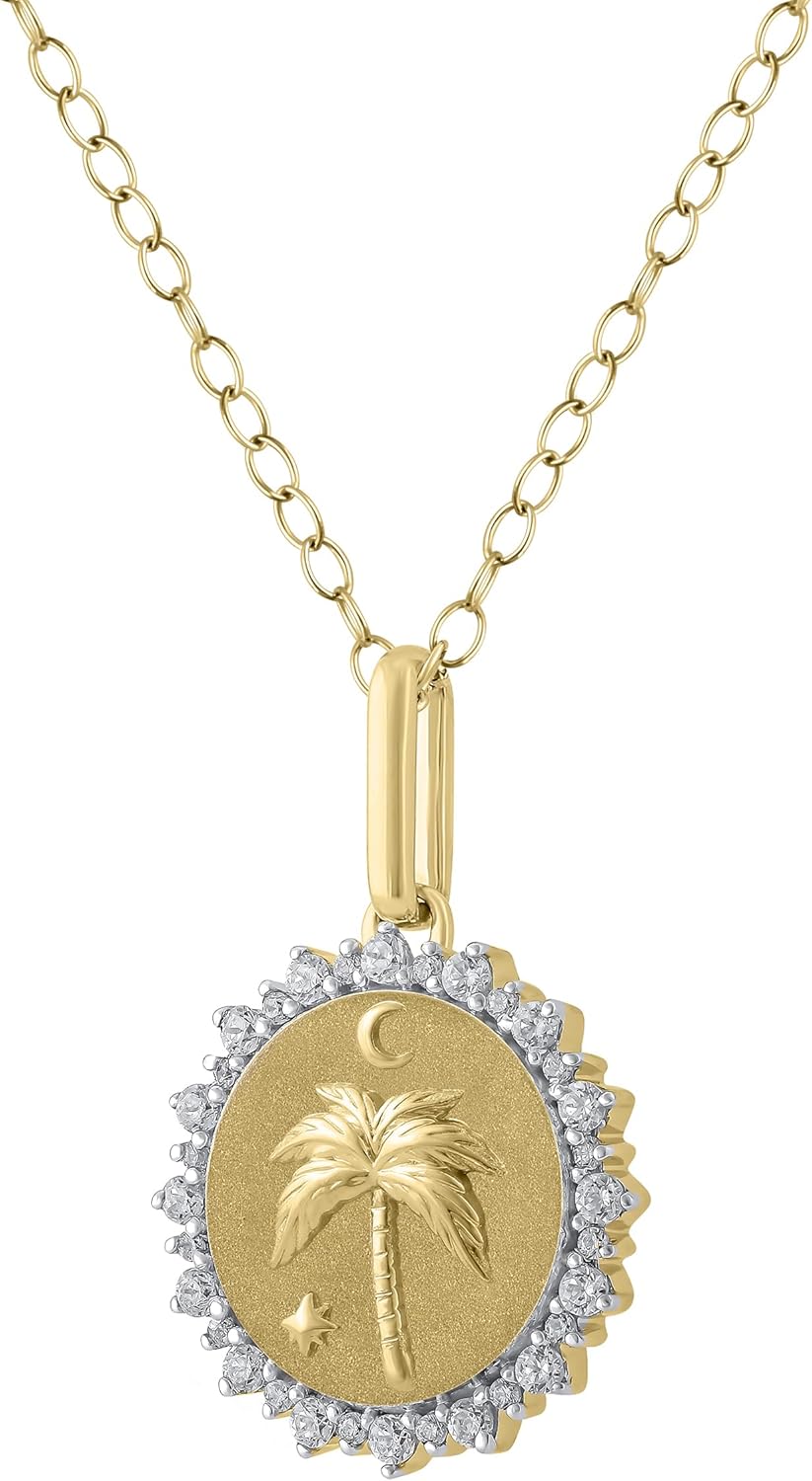 Fifth and Fine Medallion Diamond Pendant Necklace set in 925 Sterling Silver or 18k Yellow Gold Plated with 18" Cable Chain
