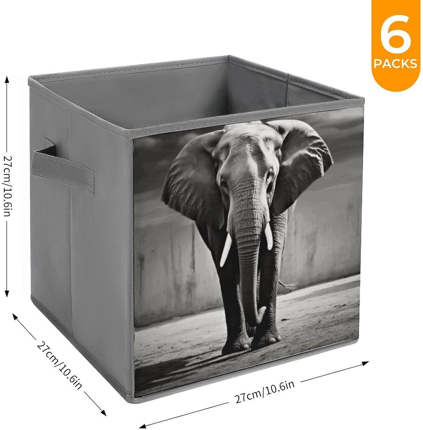 Black And White Elephant Storage Cubes Set of 6 Storage Bins with Handles Collapsible Storage Basket Fabric Storage Box for Shelves Large Closet Shelf Organizer for Organization 11 Inch