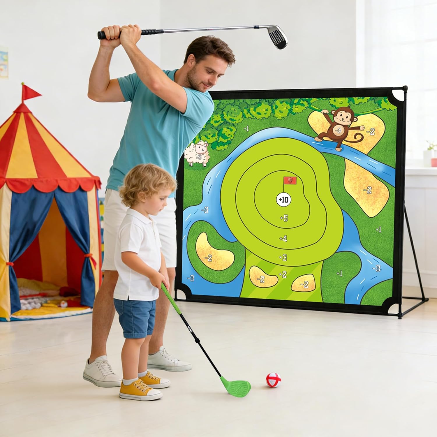 Golf Chipping Practice Game 52" x 52" Indoor Outdoor Games for Adult Kids and Family Golfer Training Set with Club