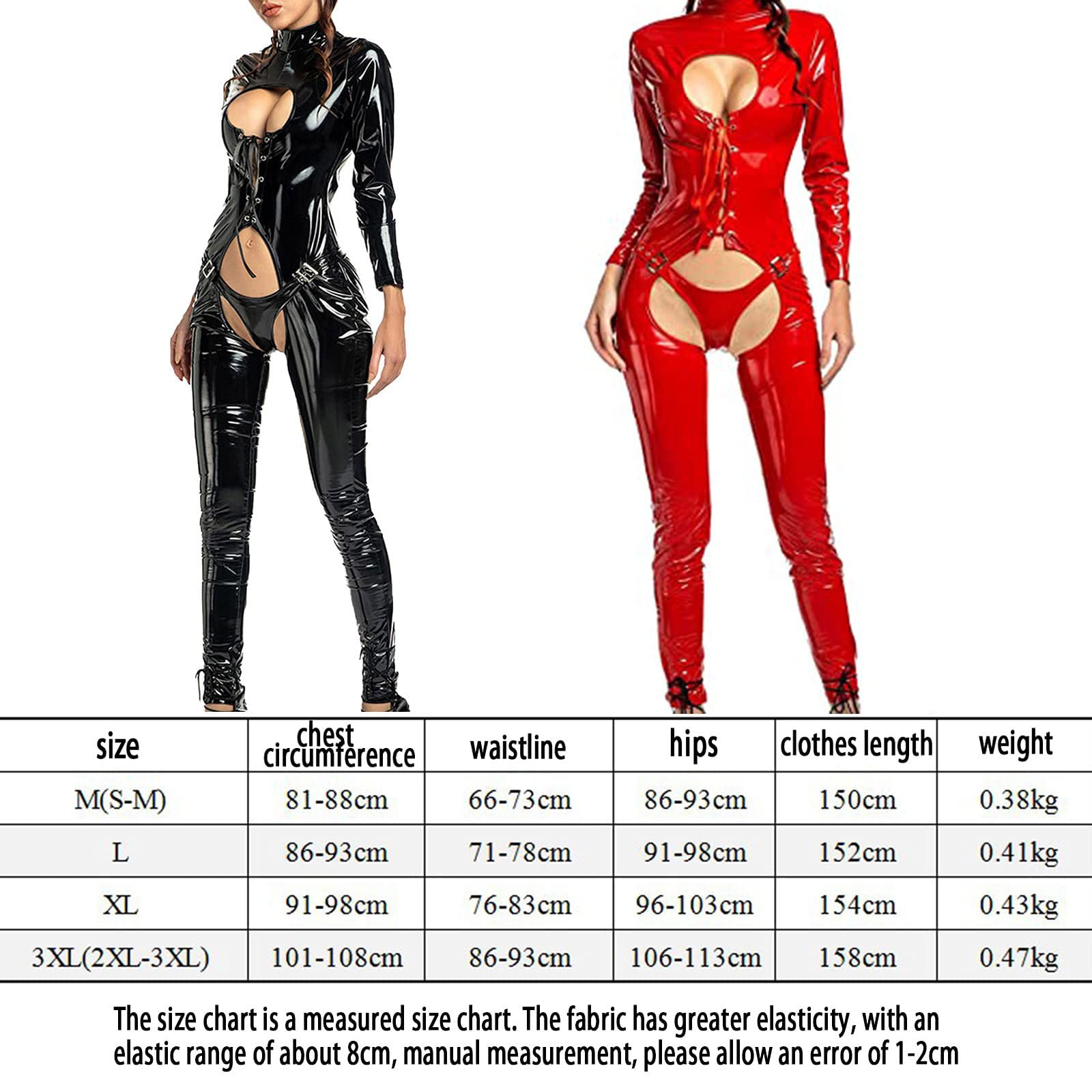 ZLZNX Catsuit LáTex PVC Sexy para Mujer Traje de Busto Abierto Cuero SintéTico Traje Caliente Gay Mono Lencerí