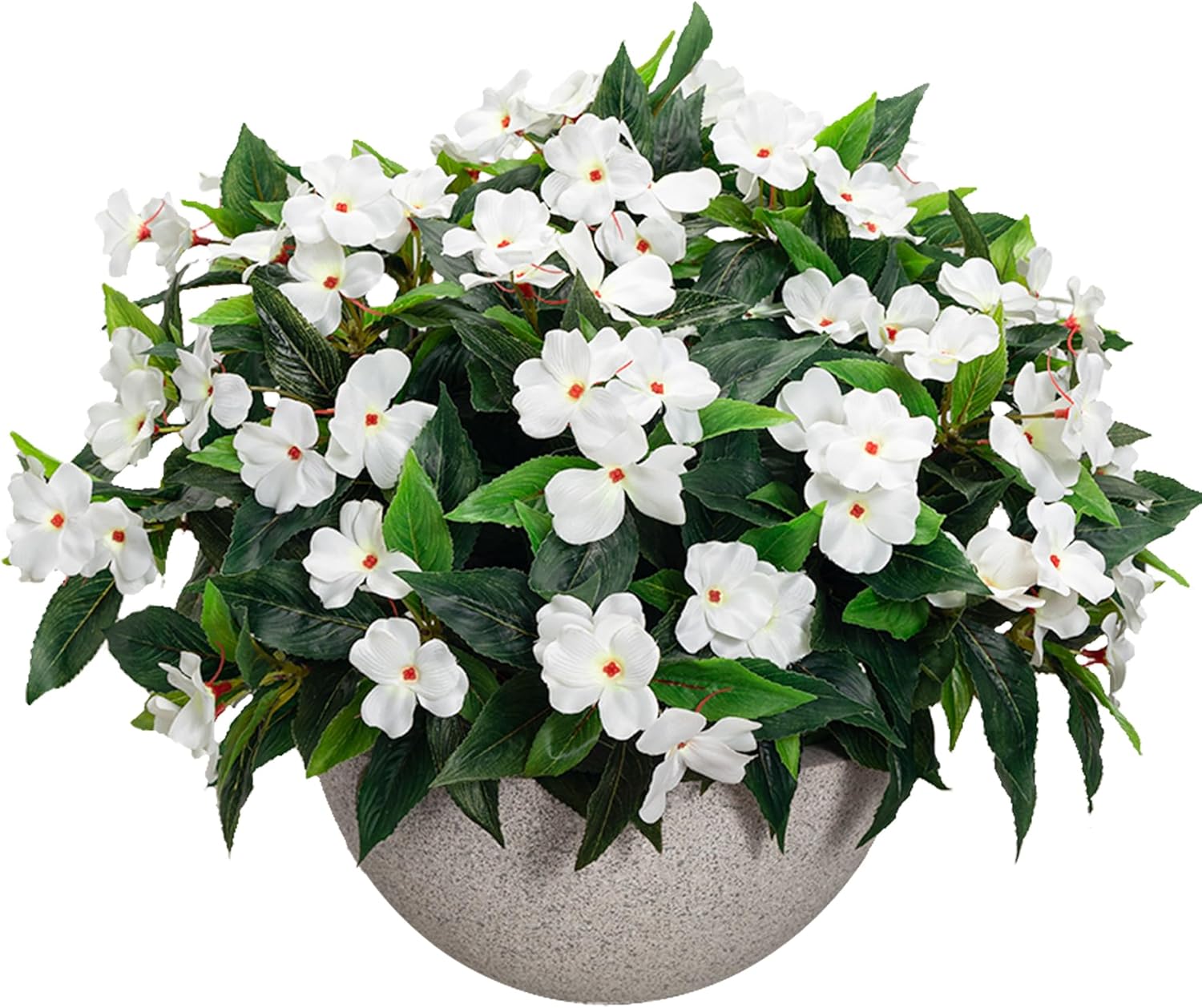Uqueeten15.7 Spring Decorations For Home Fake Plants Fake Flowers White Flowers Artificial Impatiens Bouquet Flowers For Outdoors Silk Faux Flowers Impatiens Plants Decor Indoor Planters (White) 8pcs