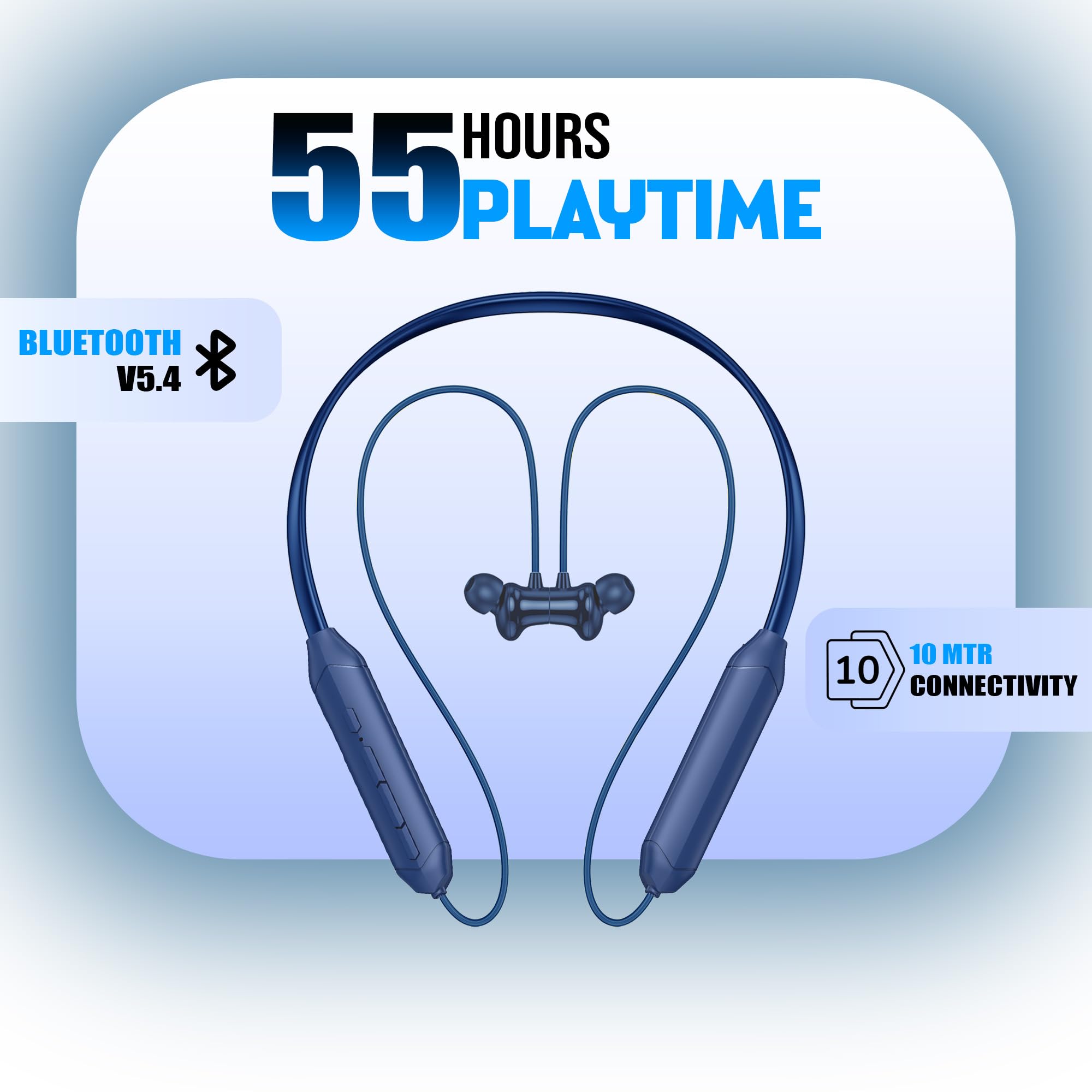 Kratos Blue Bluetooth Neckband with 55H Playtime, Deep Bass, Stereo Sound, HD Calls, Magnetic Earbuds, Voice Assistant, Type-C Fast Charging, Rich Audio, Hollow Switch for Comfort & Style — Amazon image 2