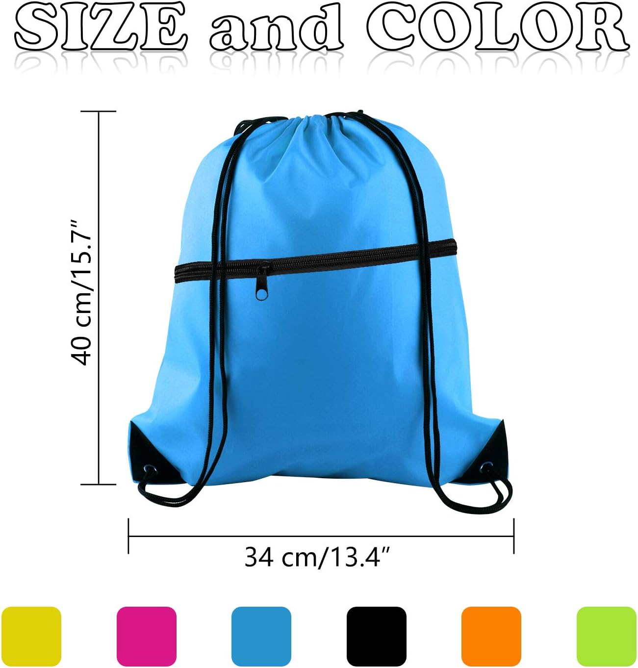 KUUQA 16Pcs Drawstring Backpack with Zipper Pocket Cinch Sack Bulk String Bags(Colorful) - Image 2
