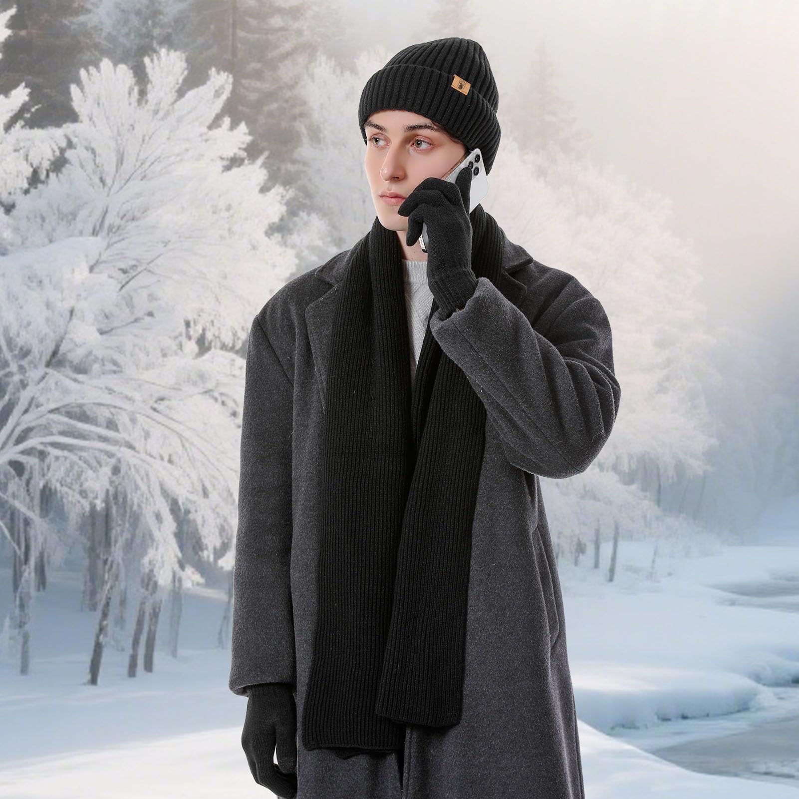 Mütze Schal und Touchscreen Handschuhe Set Wintermütze Thermohandschuhe Schal für Herren Strickmütze 3 STÜCKE Unisex Hüte für Damen Winter Accessoires für Herren Damen