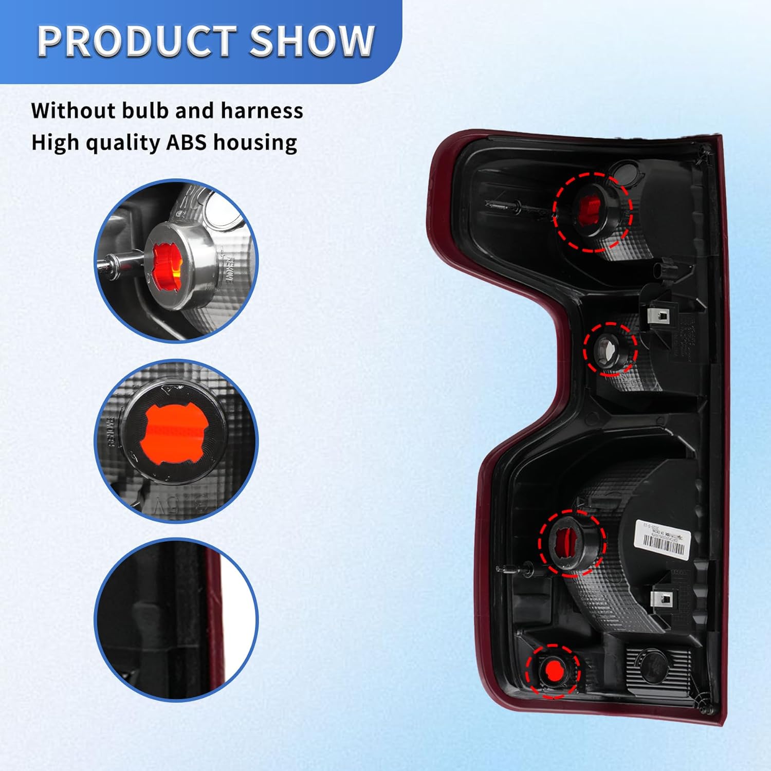 Passenger Side Tail Light Without Circuit Fit 2019 2020 2021 2022 2023 2024 Chevy Silverado 1500 2500HD 3500HD, Right Rear Brake Lamp, w/o Bulbs Harness