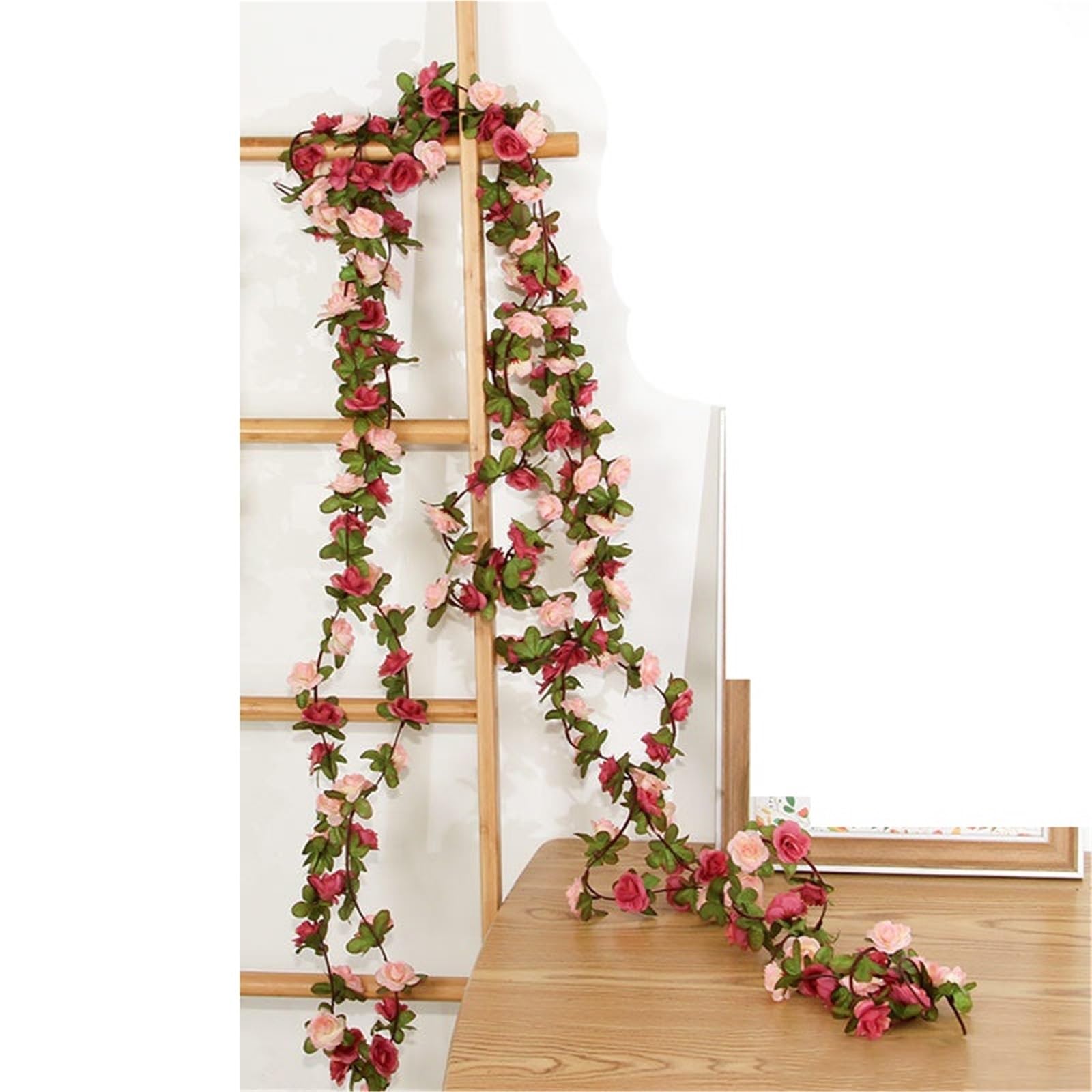 YDYAENIO Fake Rose Flower Hanging Vine 2.4M 45Heads Artificial Rose Vine Flowers With Green Leaves Hanging For Room Wedding Birthday Christmas Wall Arch Decor
