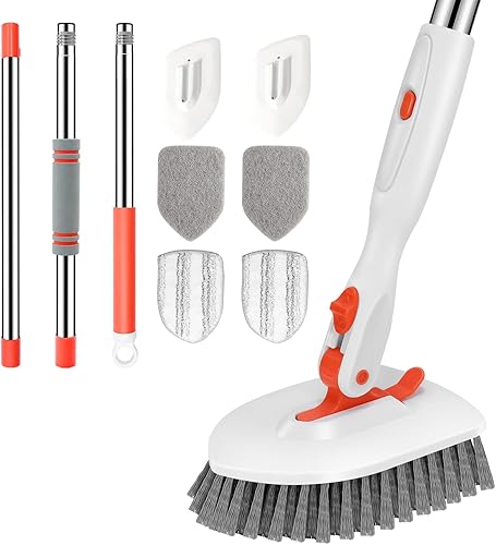 Miniatura 17 de SetSail Cepillo de limpieza de piso, limpiador de suelo 3 en 1 con limpiador de ducha ajustable de mango largo de 52 pulgadas y 3 cabezales
