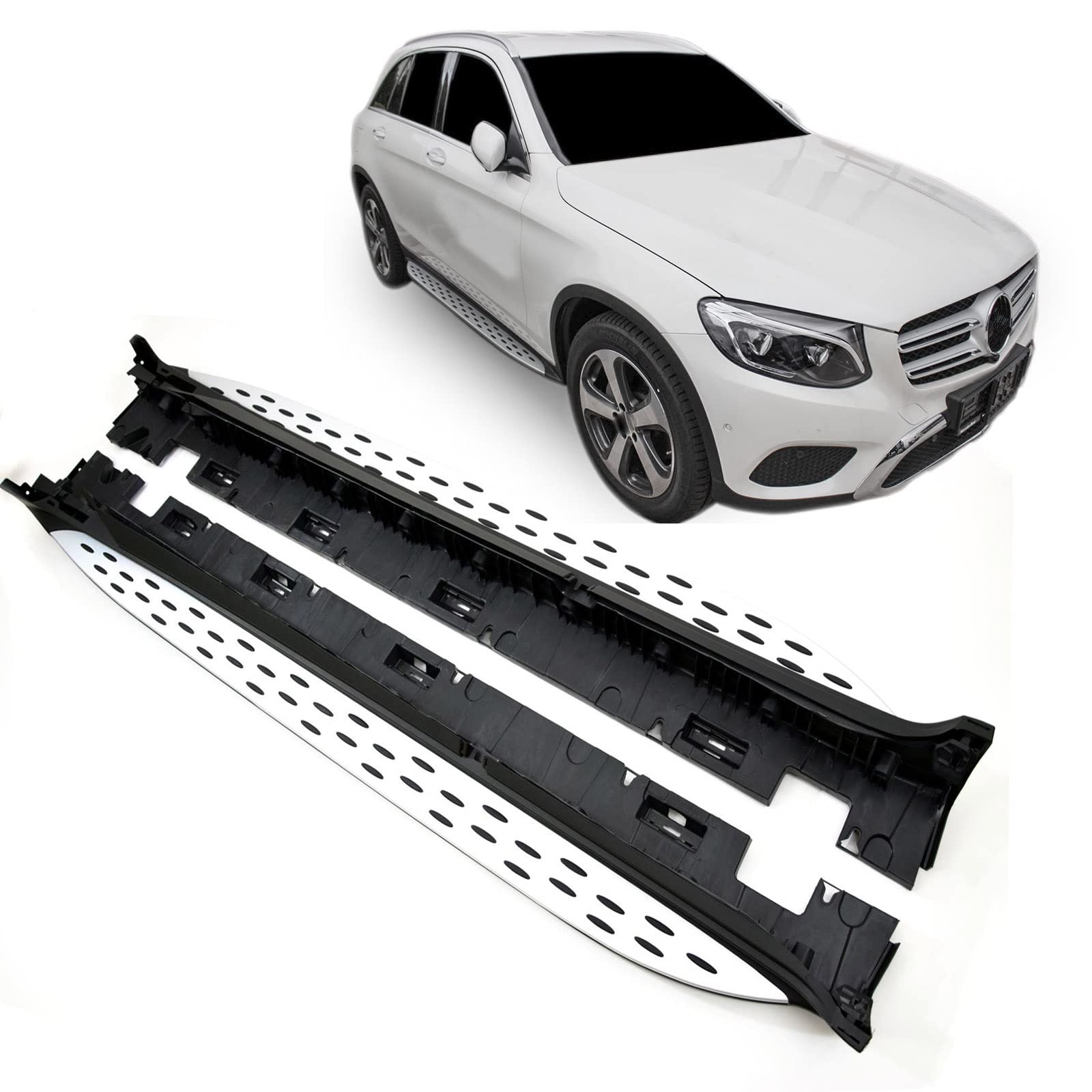 J&J AUTOMOTIVE Pedane Laterali per Mercedes GLC X253 / Coupe C253 2015-2022, Sottoporta Minigonne in Alluminio e Plastica ABS, Set Completo con Materiale di Montaggio Incluso